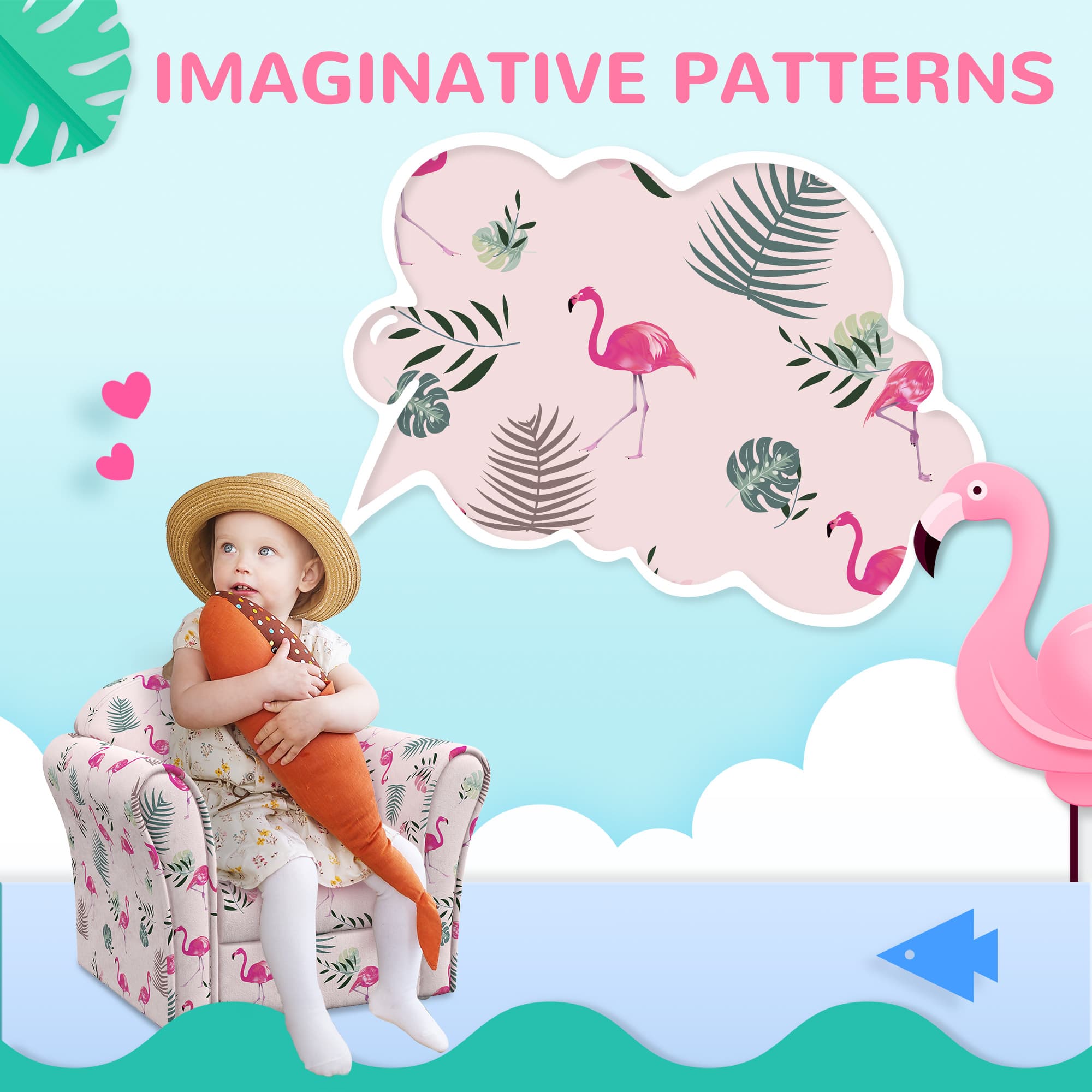 Flamingo Kids Armchair With Tropical Print Upholstery - image 3