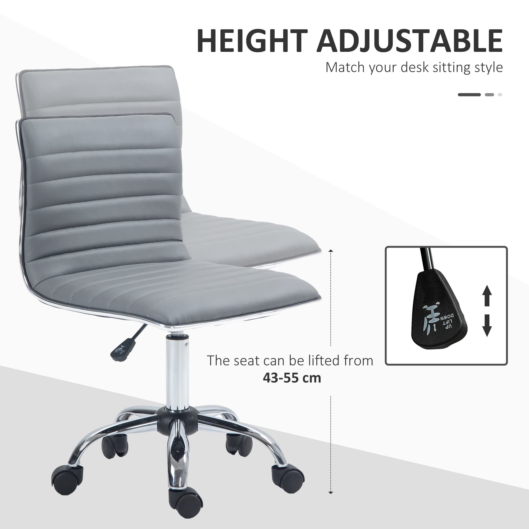 Transform Your Workspace with this Light Grey Armless Desk Chair - image 4