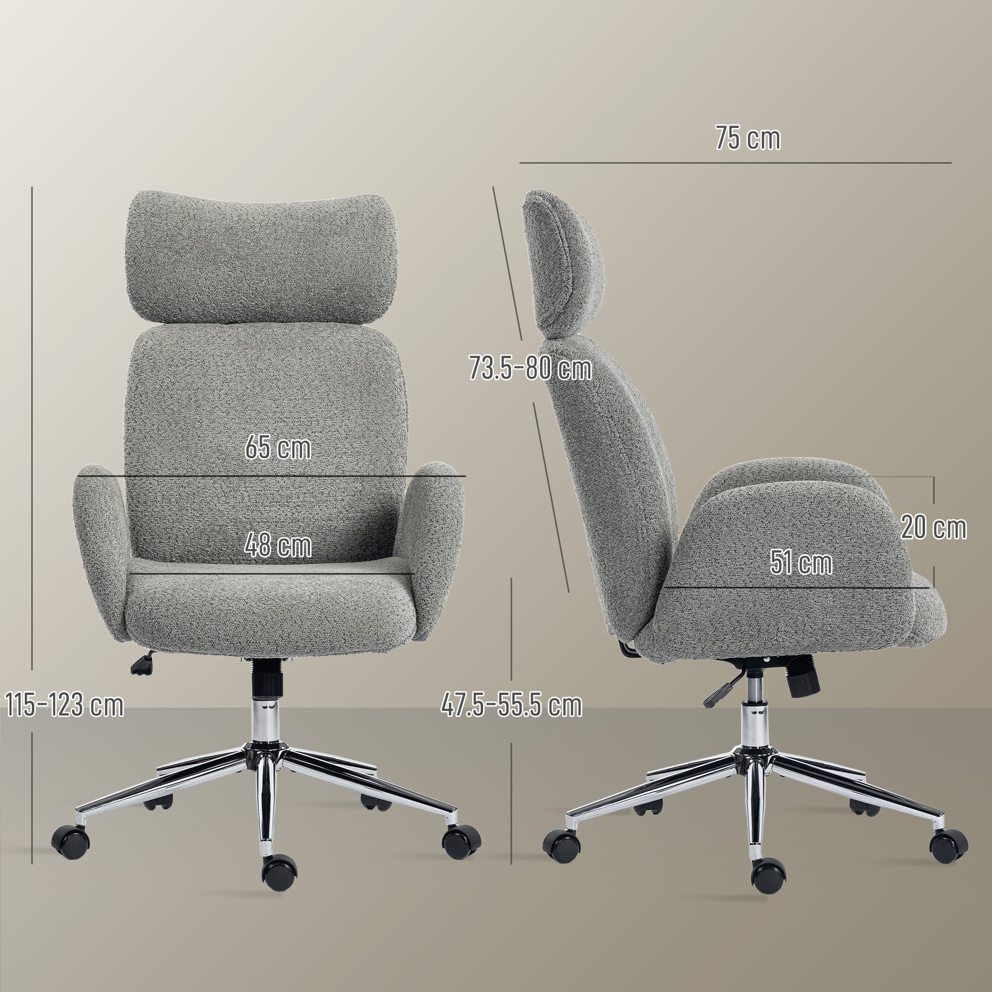 Premium Charcoal Grey Boucle Ergonomic Office Chair - image 4