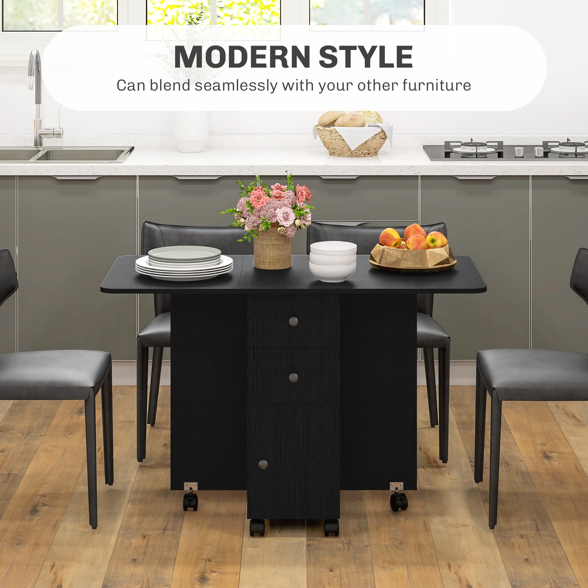 Extending Drop Leaf Dining Table with Built-In Storage and Wheels - image 5
