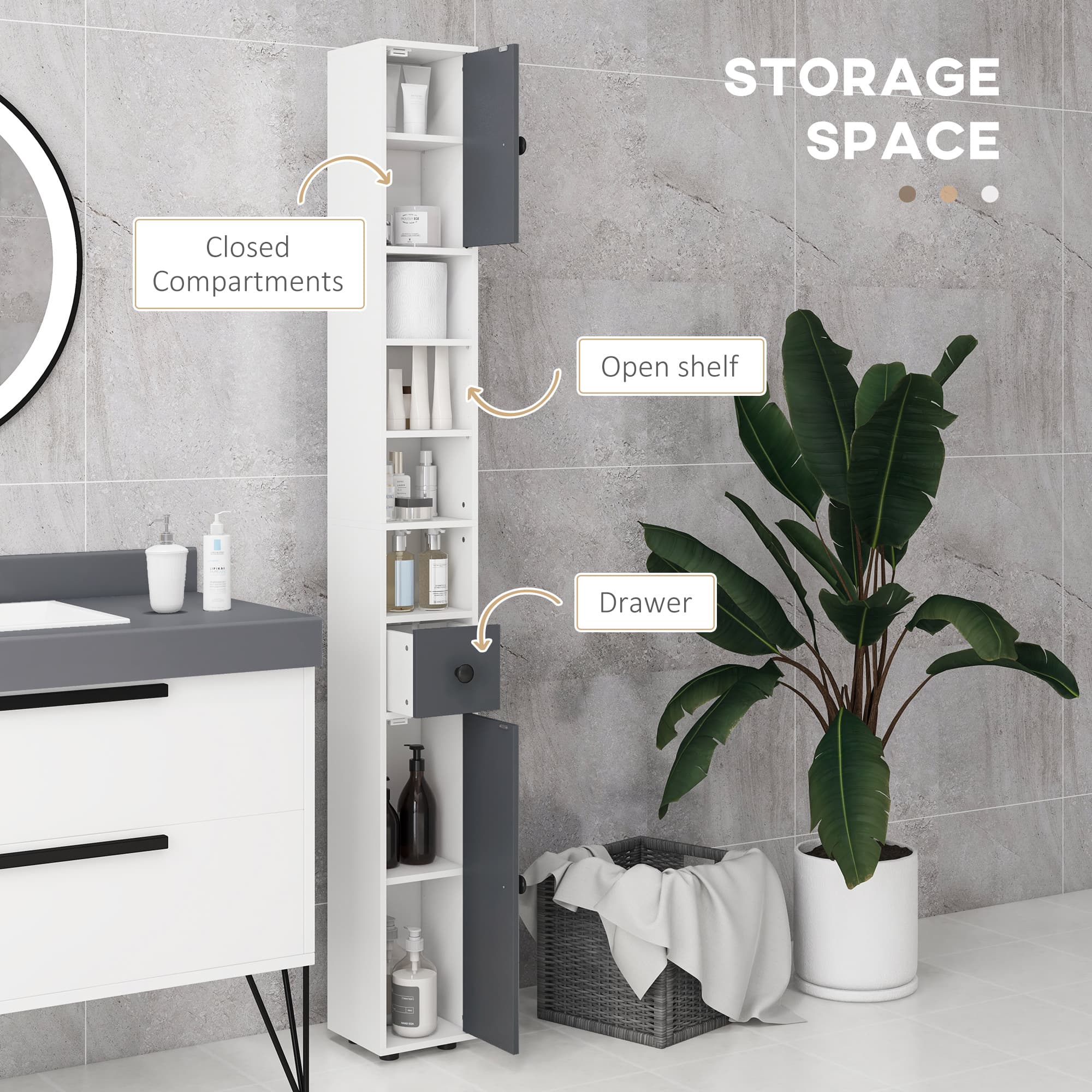 Floor-standing tower cabinet for tight bathroom spaces - image 3