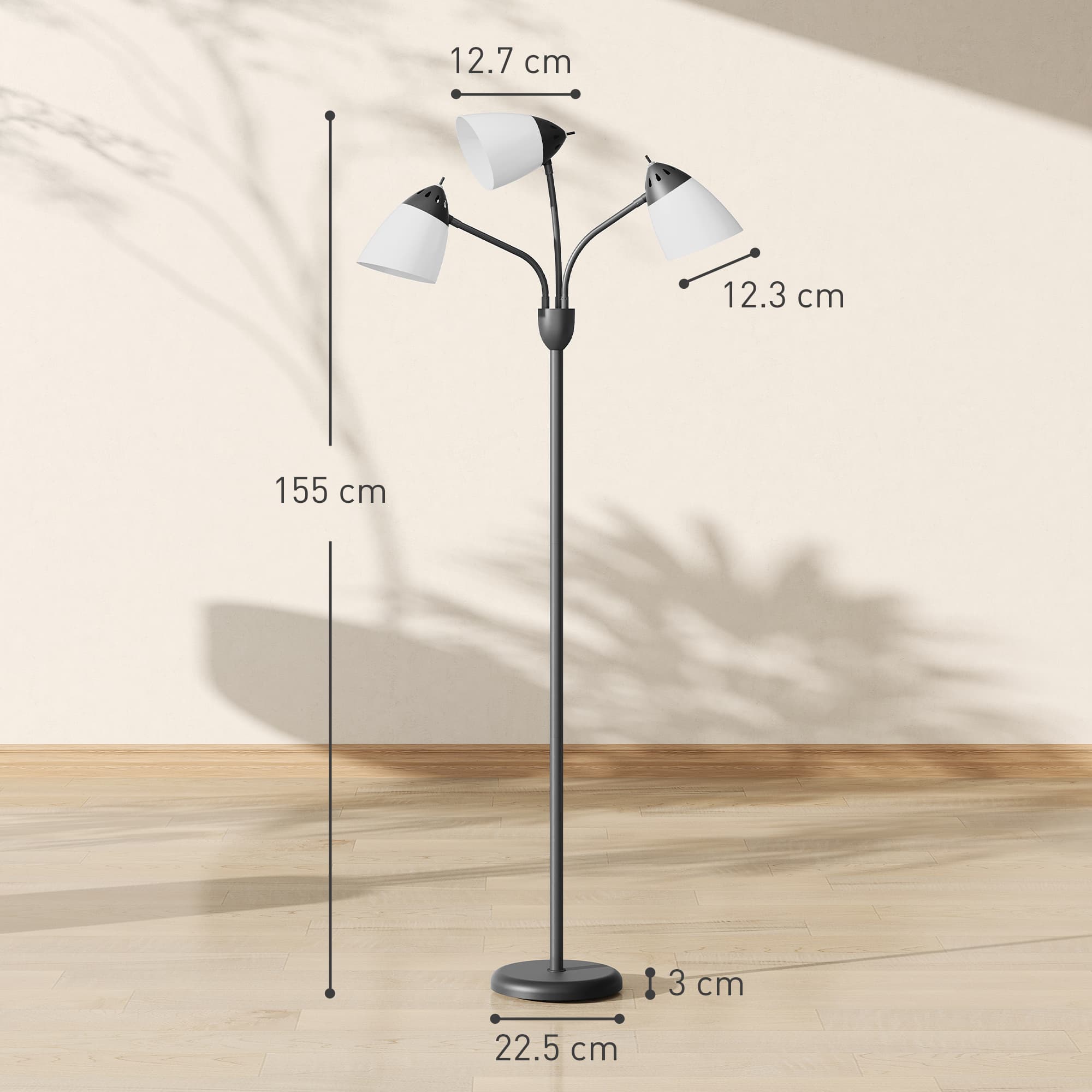 Black Tree Floor Lamp with Three Adjustable White Shades - image 1