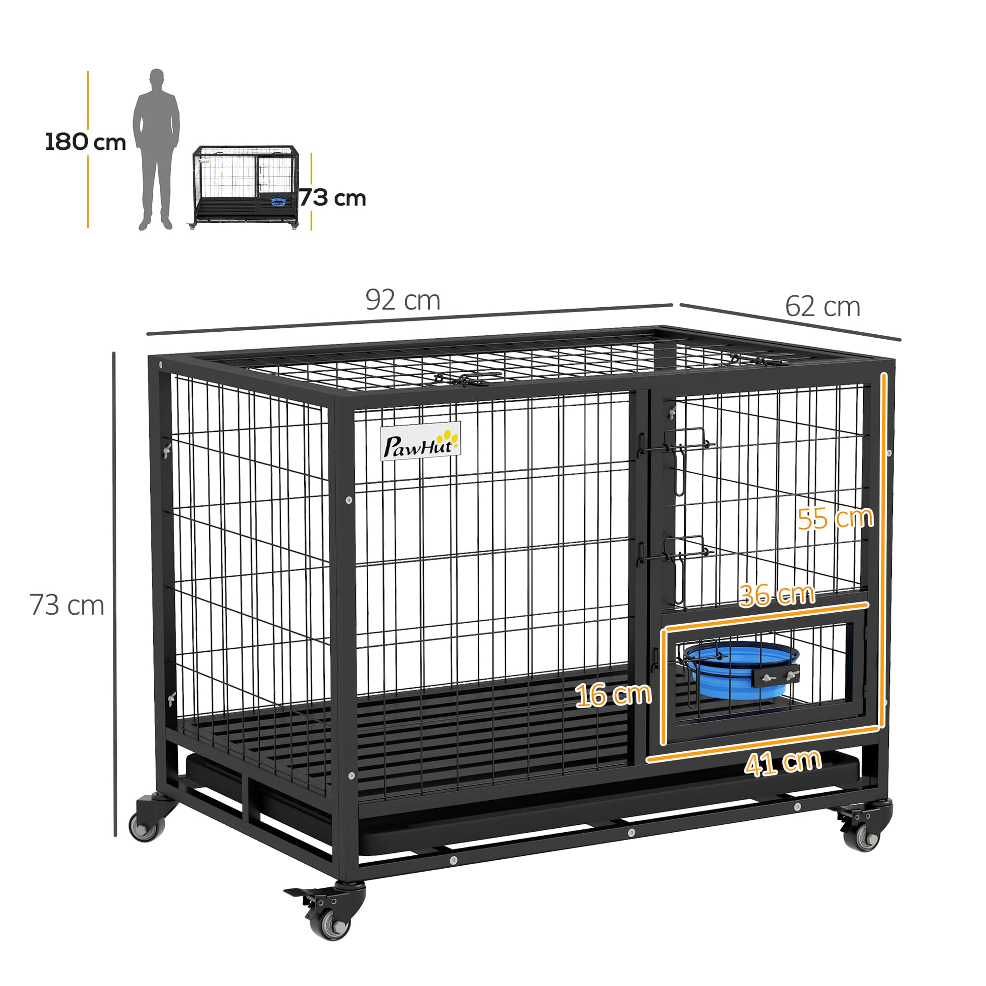 Heavy-Duty Dog Crate on Wheels with Feeding Bowl - image 4