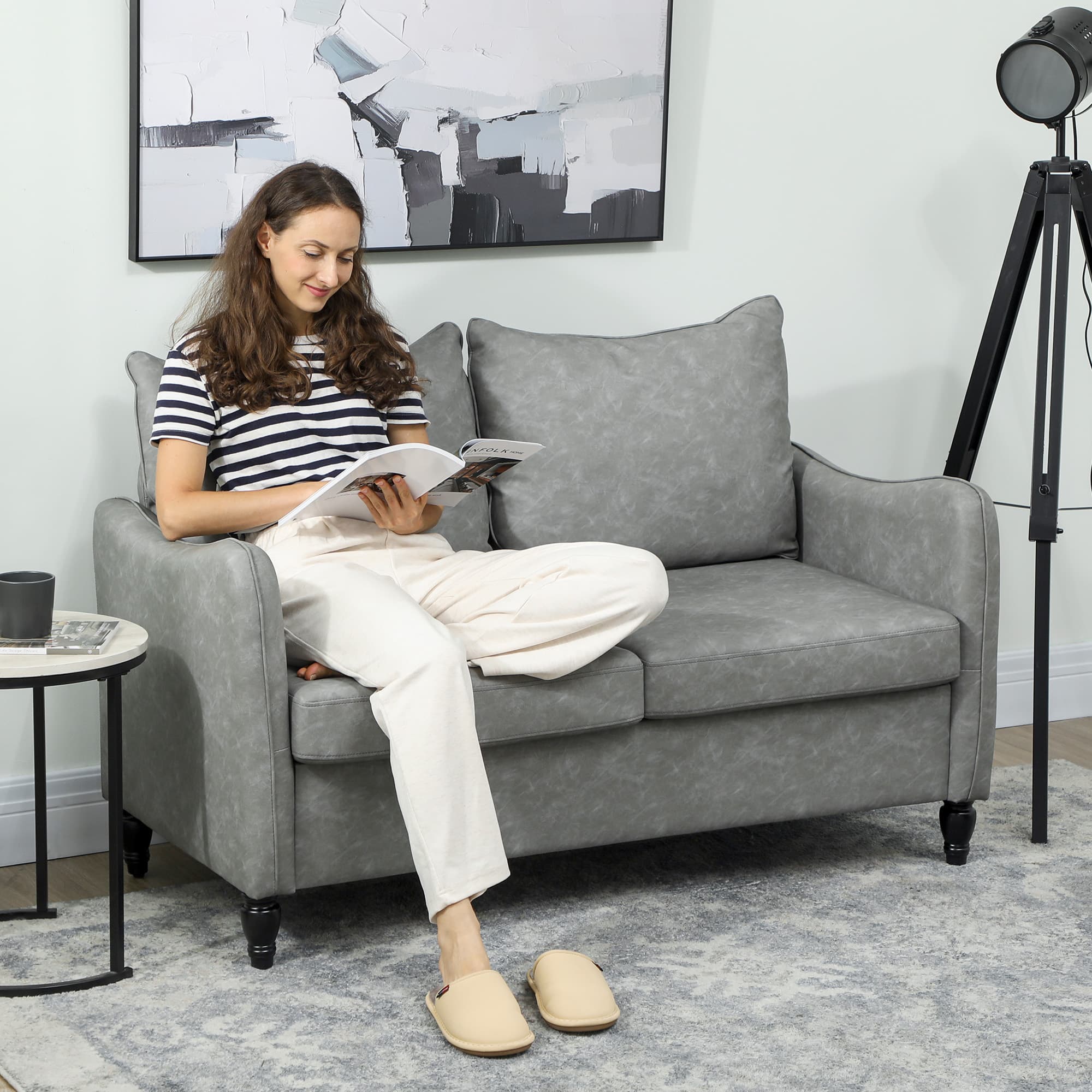 Two-Seater Sofa in Grey Marble-Effect Faux Leather - image 5