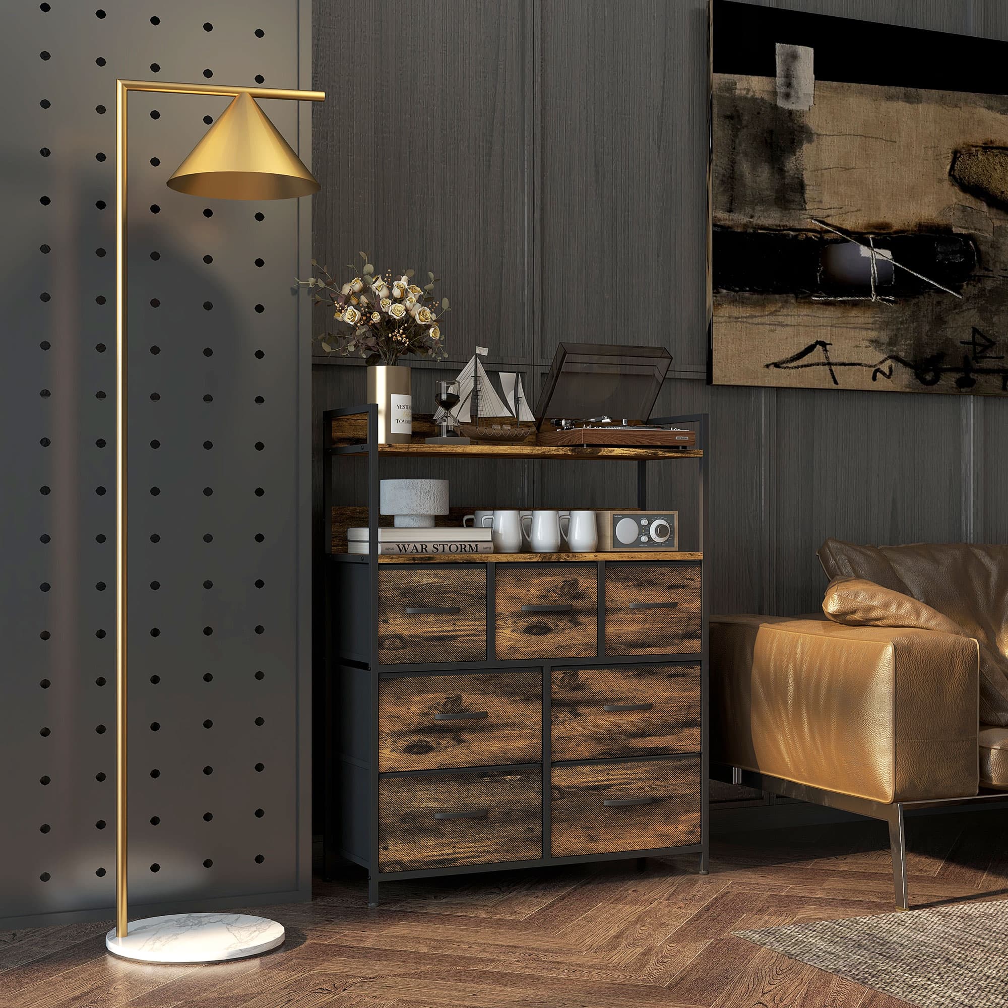 Industrial-Style Storage Chest with Seven Fabric Drawers - image 5