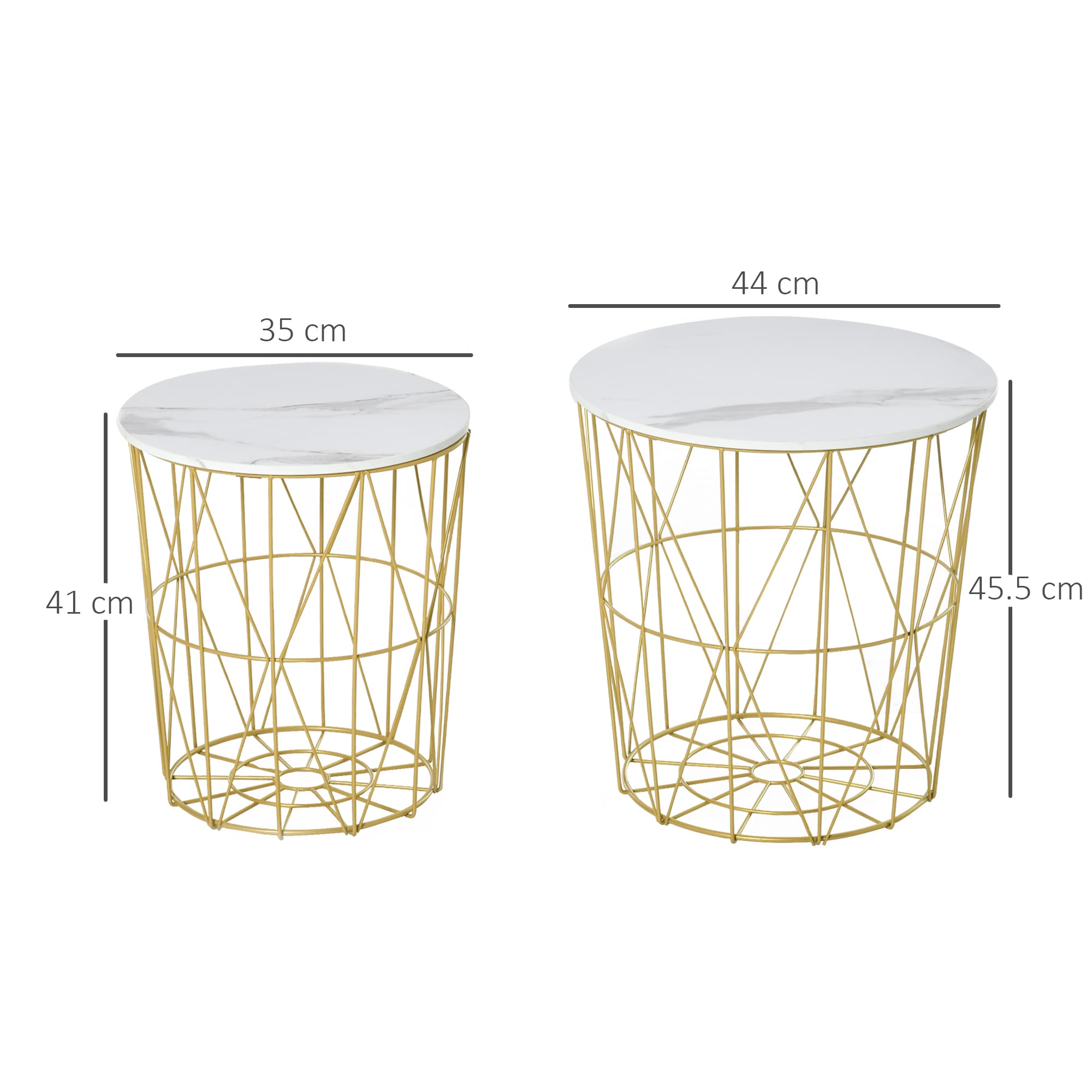 Round Nesting Tables With Marble-Effect Removable Tops and Gold Wire Bases - image 10