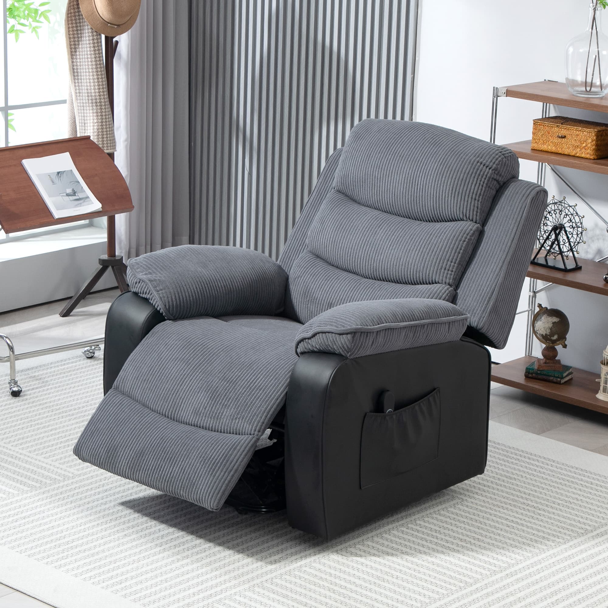 Effortless Dark Grey Corduroy Electric Lift Recliner Chair - image 5