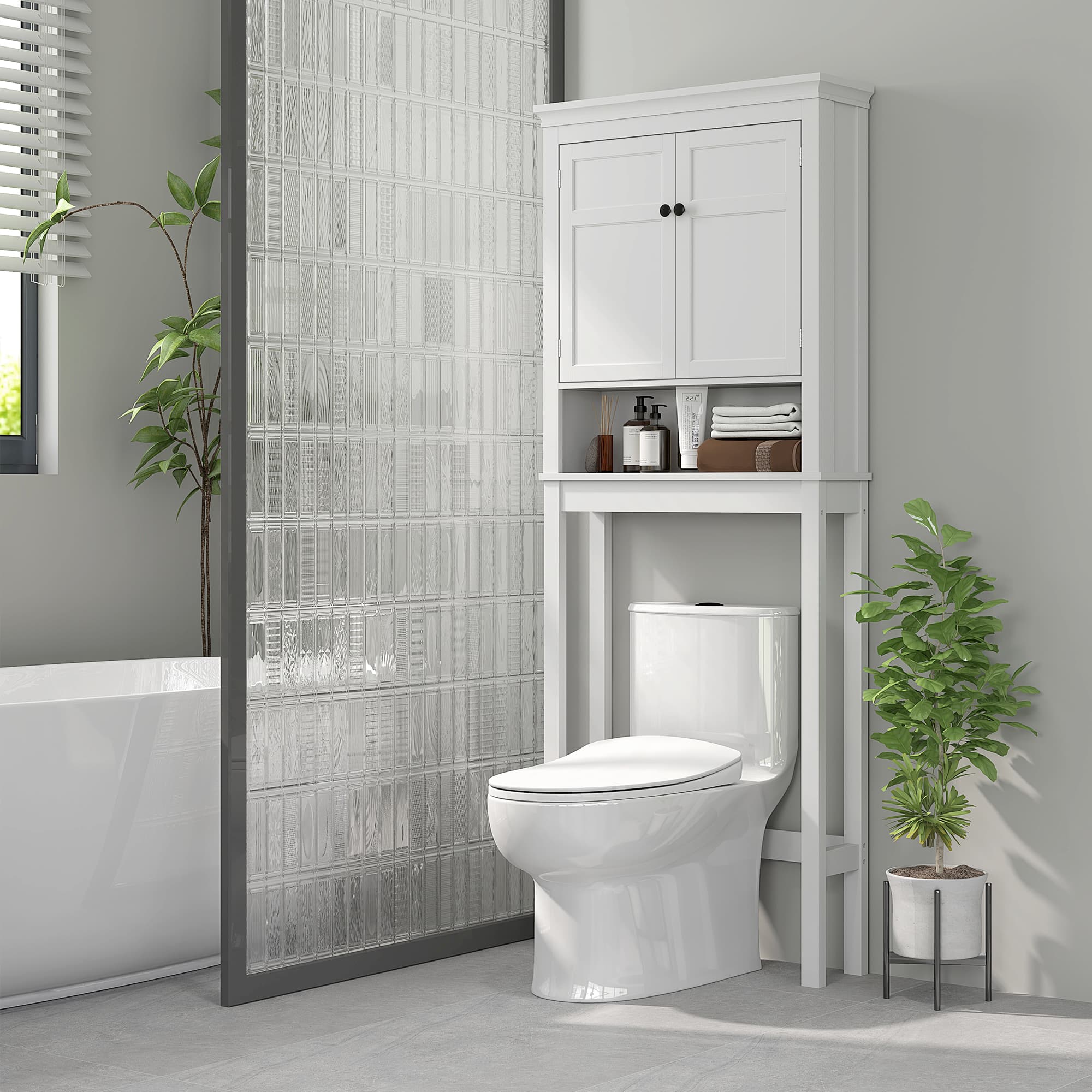 Over-Toilet Storage Cabinet with Shelves – White - image 3