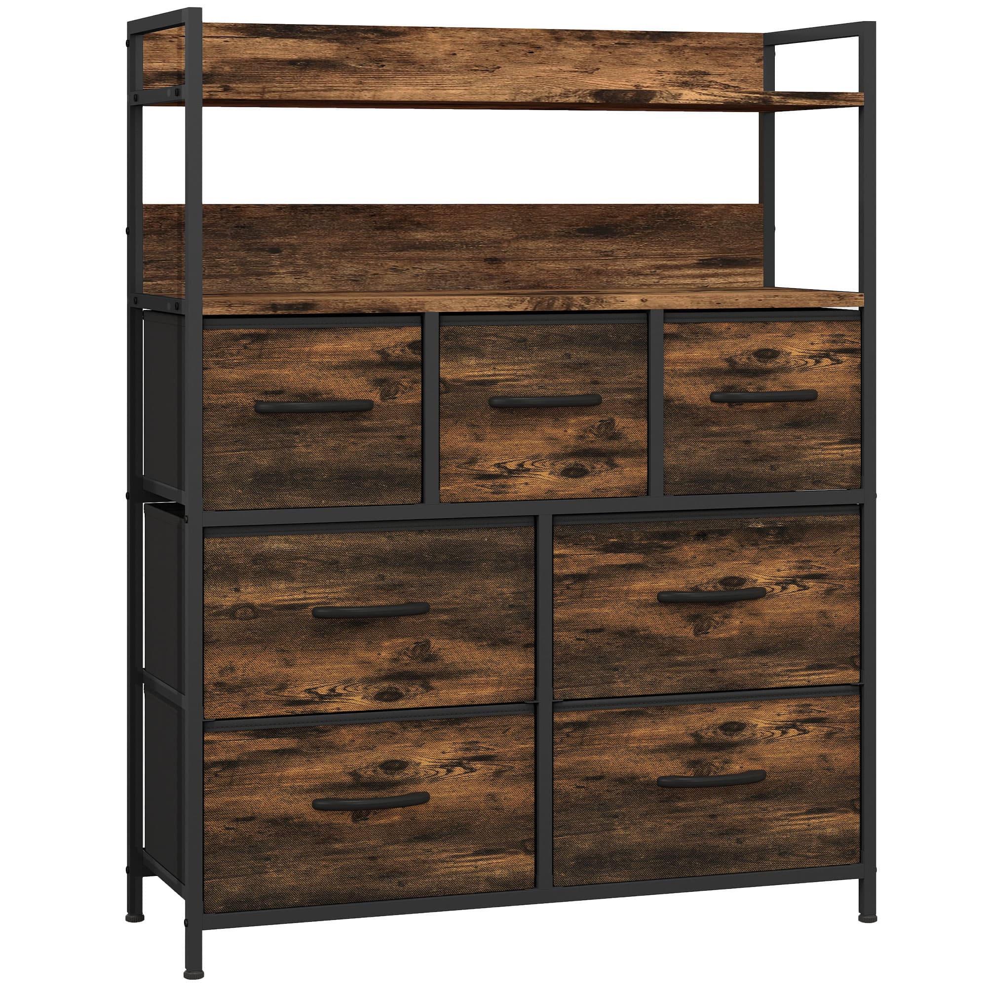 Industrial-Style Storage Chest with Seven Fabric Drawers