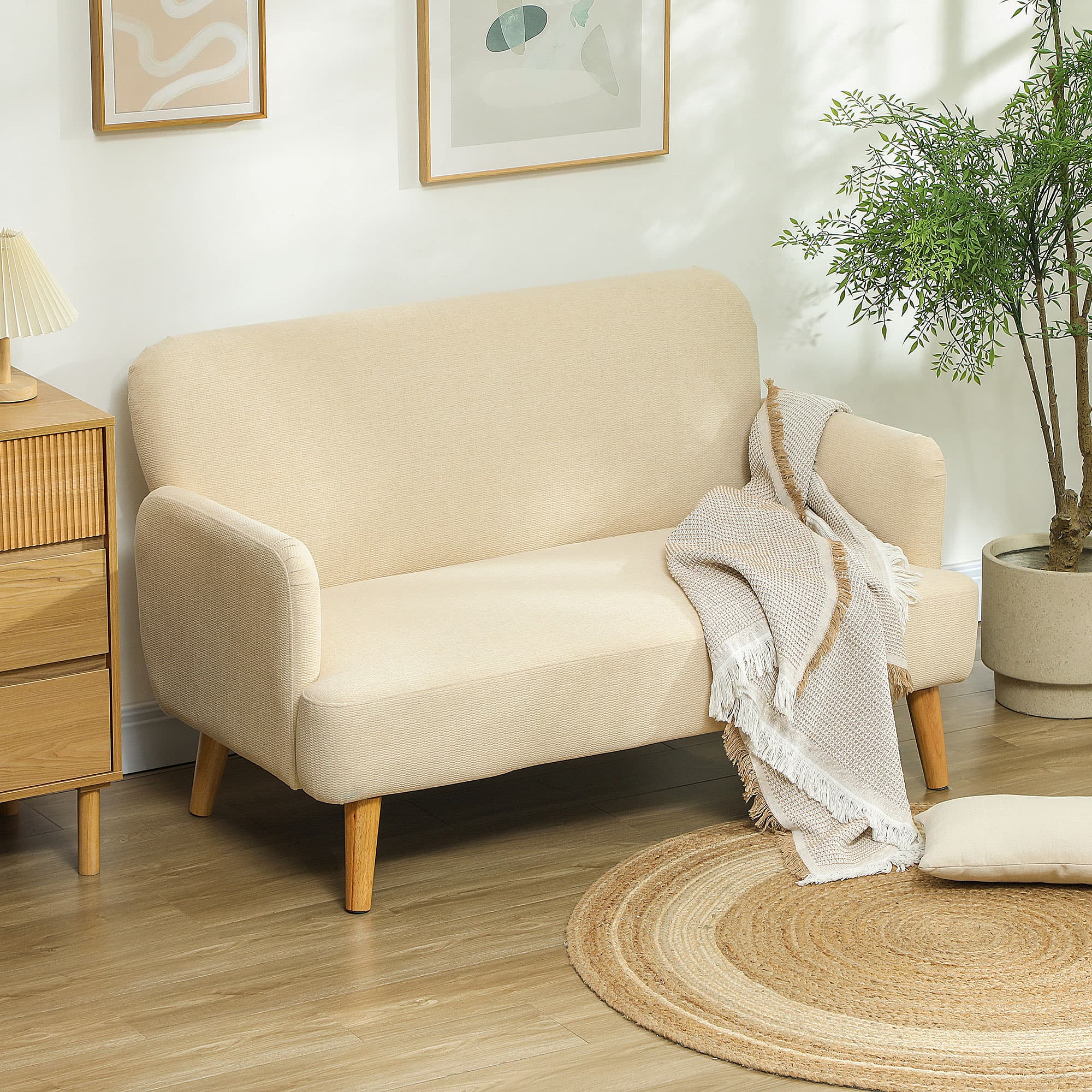 2-Seater Sofa in Cream Woven Fabric with Tapered Wood Legs - image 9
