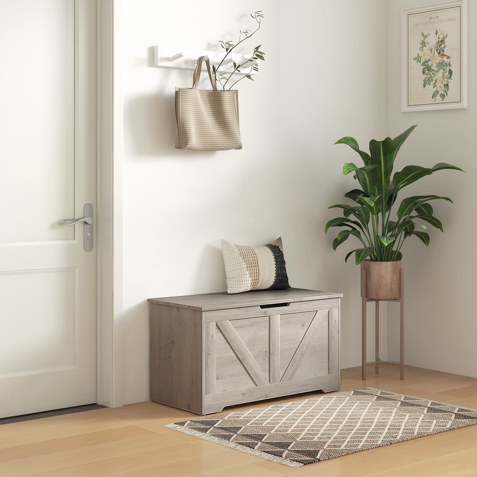 Light Grey 100L Storage Chest with X-Cross Farmhouse Panels - image 4