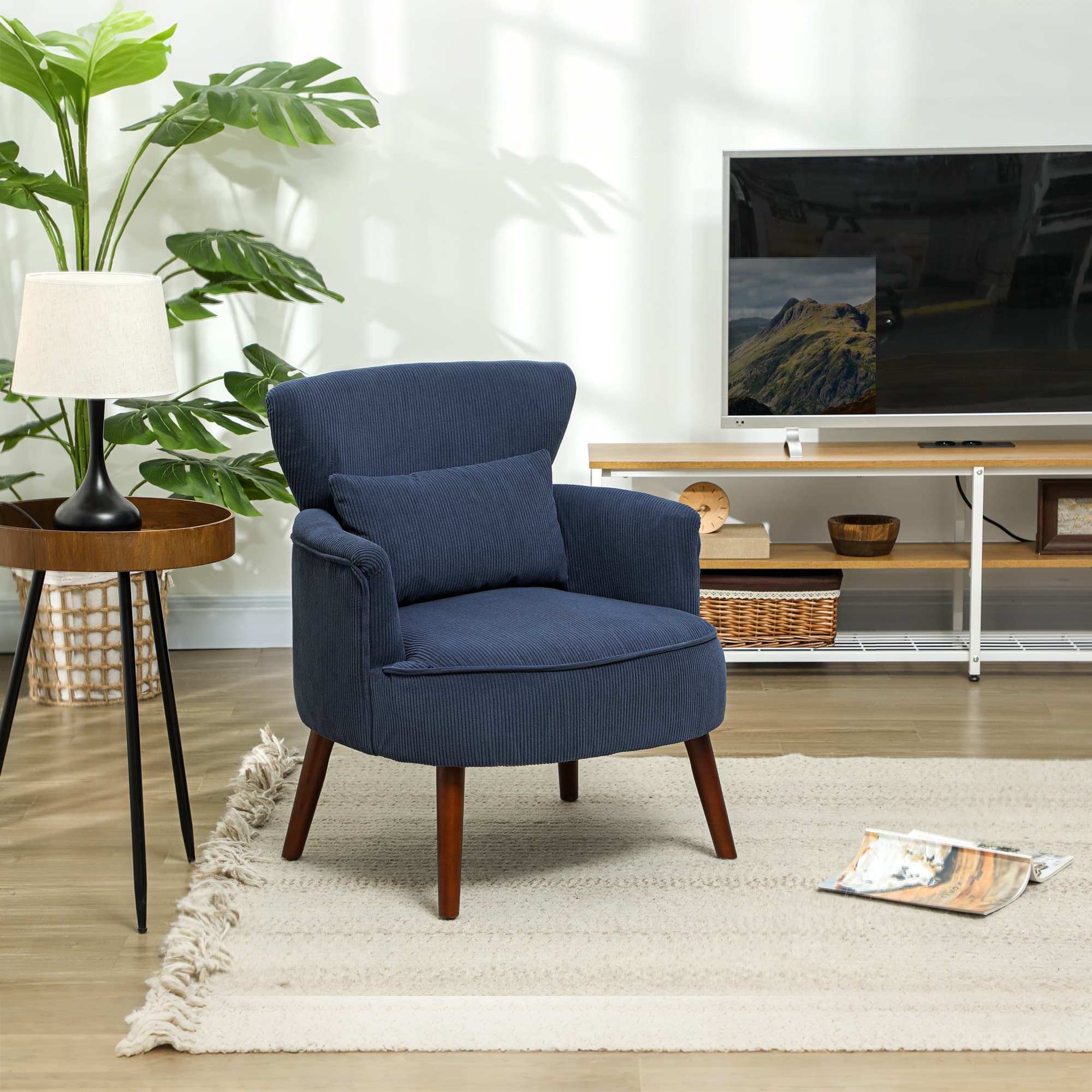 Transform Your Space with this Retro Blue Corduroy Accent Chair - image 1