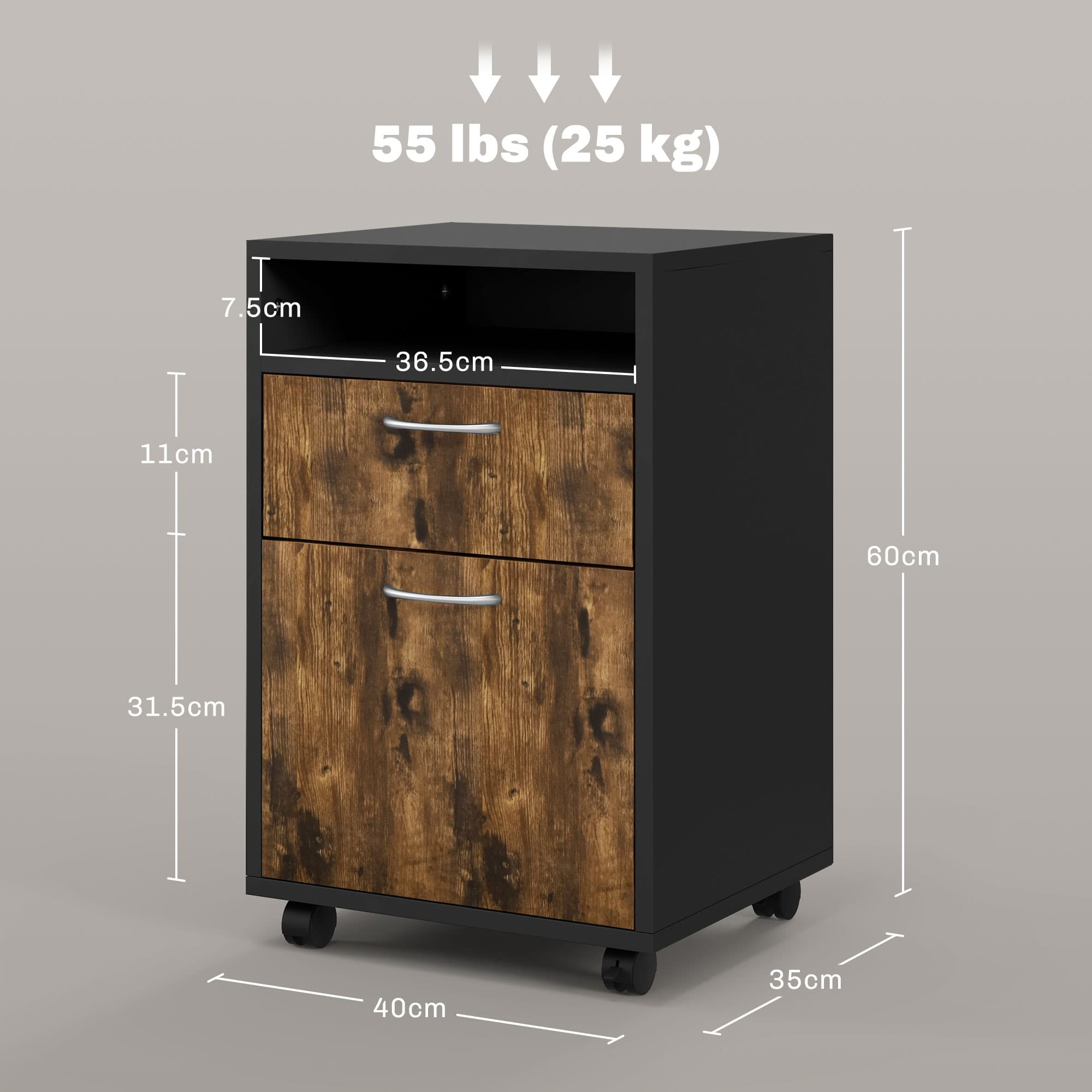 Mobile Filing Cabinet with Drawer, Open Shelf and Wheels - image 3