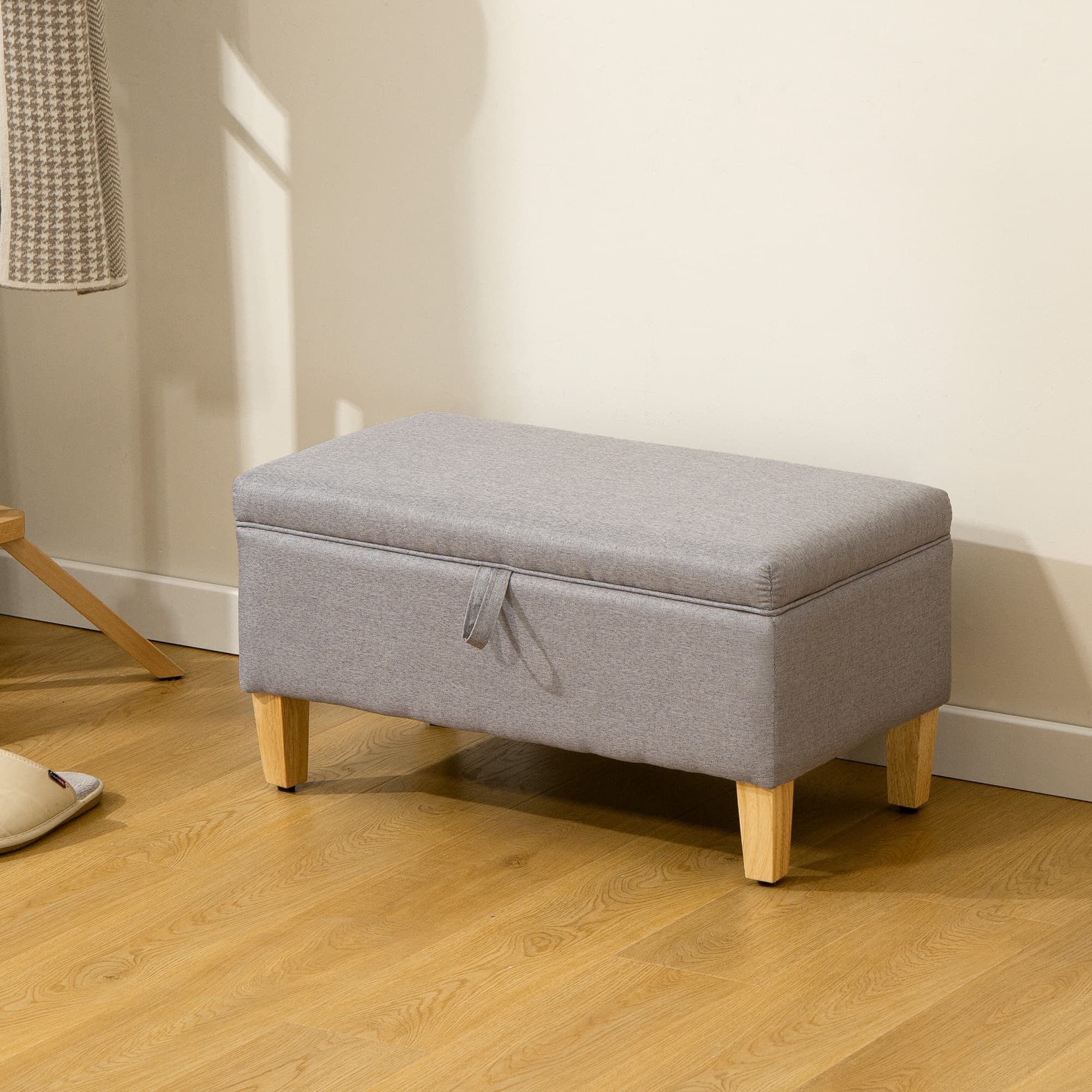 Light Grey Storage Ottoman with Foam-Padded Lid and Solid Wood Legs - image 1