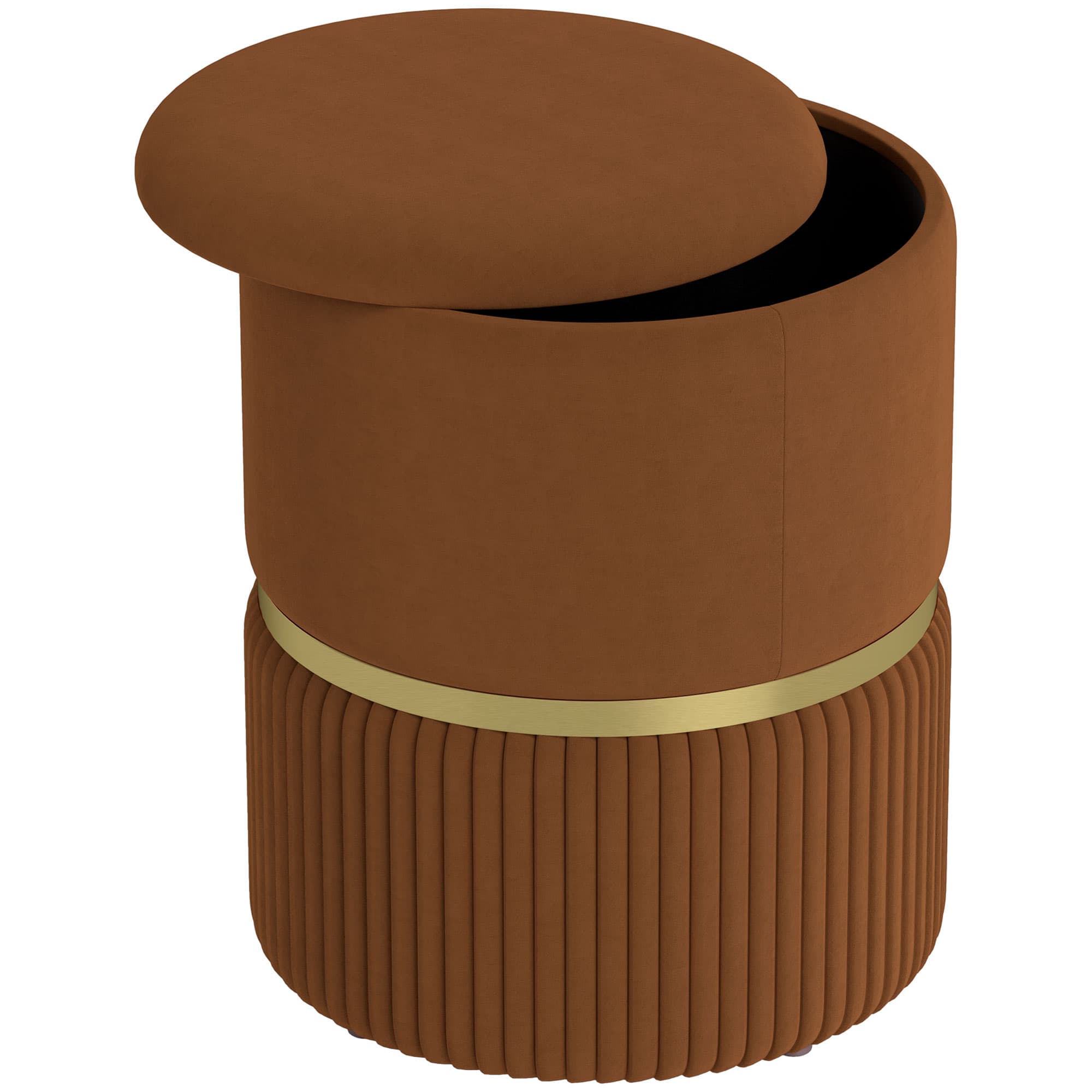 Round Brown Velvet Storage Ottoman with Lift-Off Lid - image 6