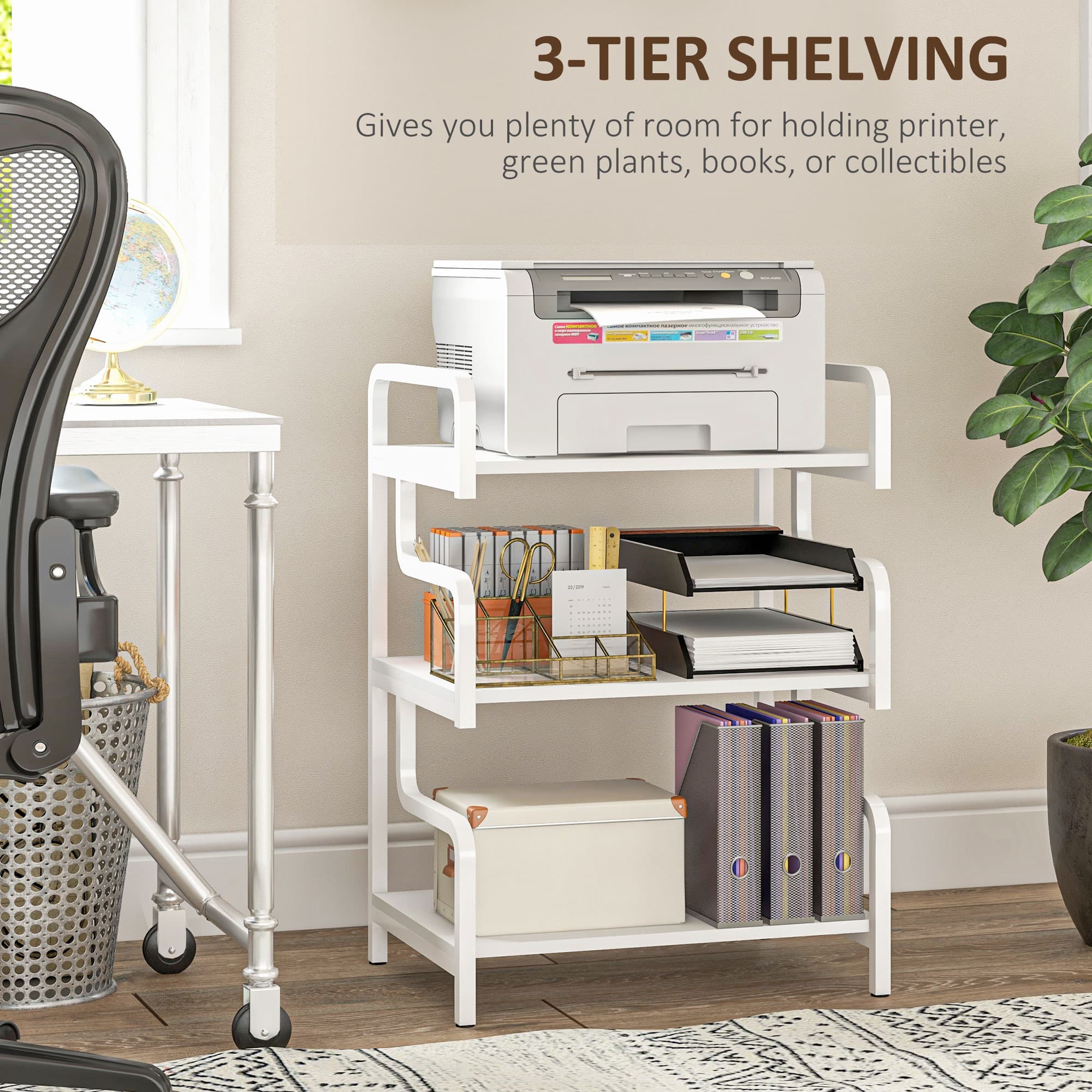 3-Tier White Printer Stand with Storage for Home Office - image 1