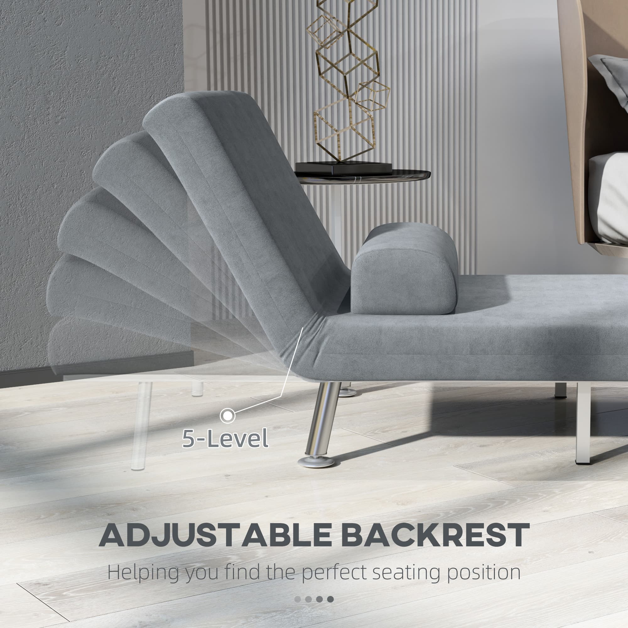 Single Velvet-Feel Sleeper Chair Bed - Grey 5-Position Recline - image 5