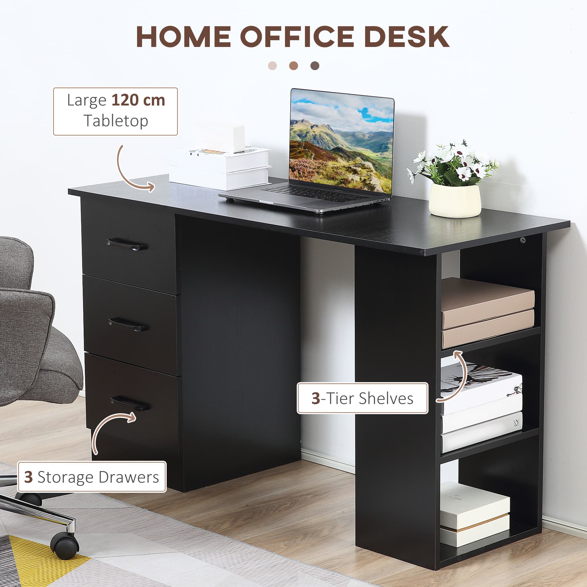 Transform Your Workspace with this Modern Black Computer Desk - image 2