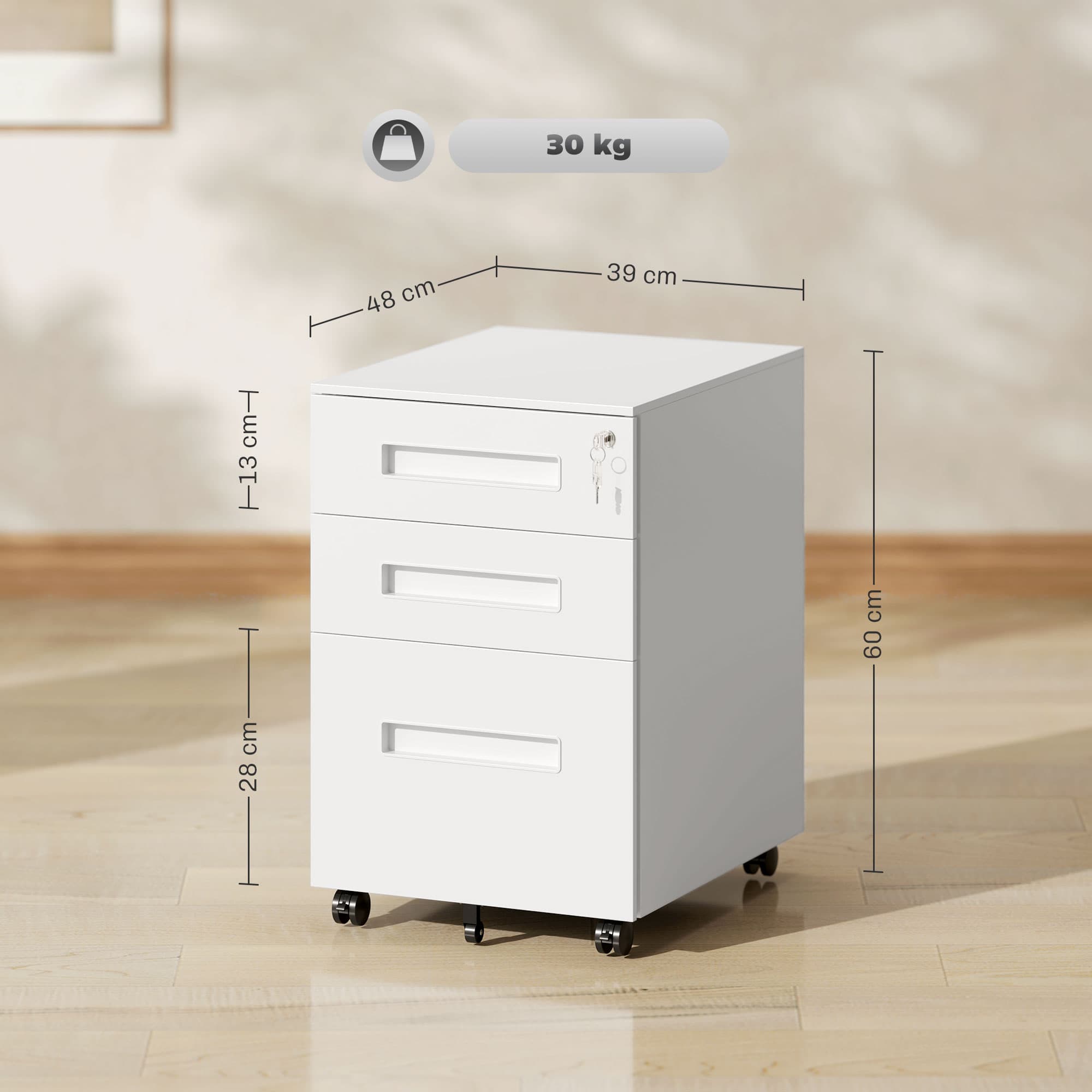 Effortless Office Organisation: White 3-Drawer Filing Cabinet - image 1