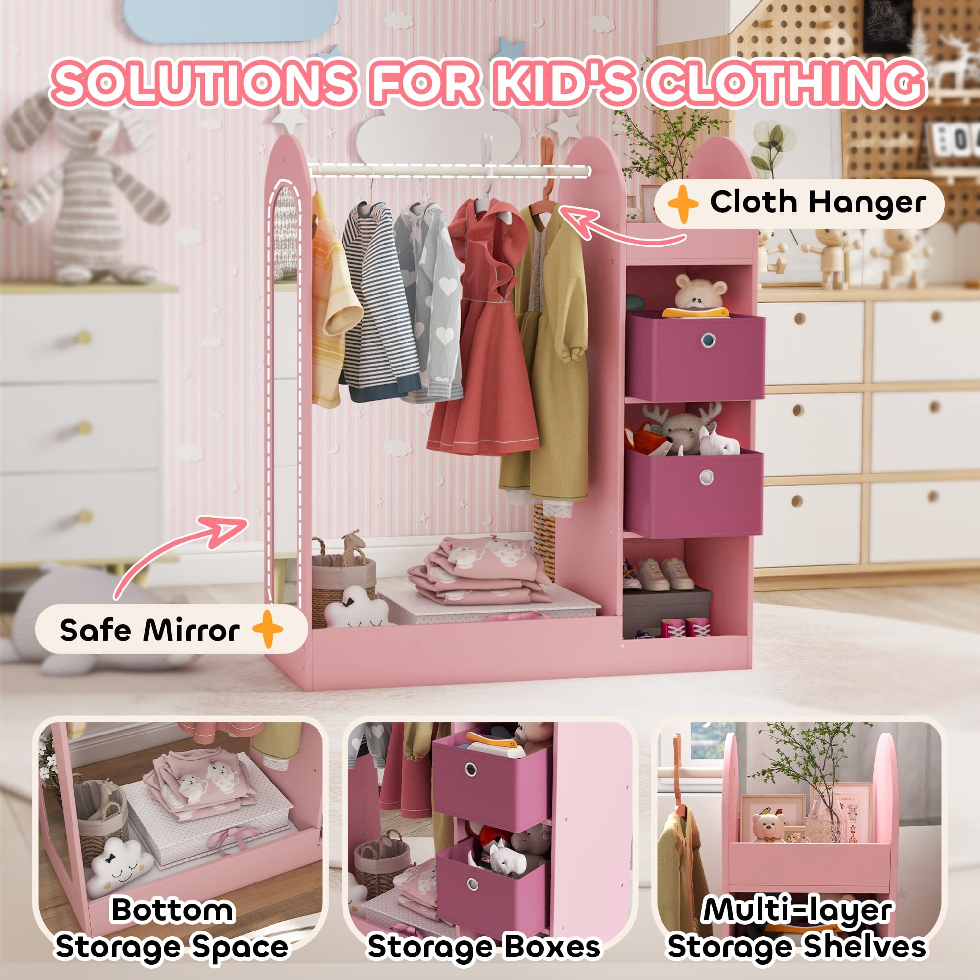 Transform Their Space with this Pink Kids Wardrobe & Mirror - image 1