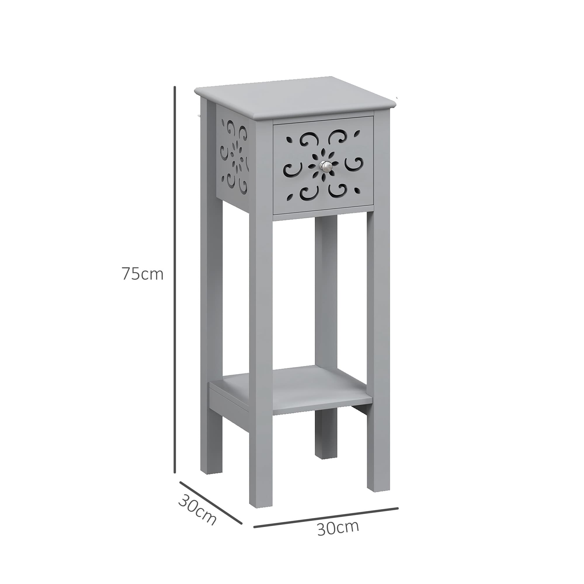 Two Grey Floral Side Tables with Drawer and Lower Shelf - image 2