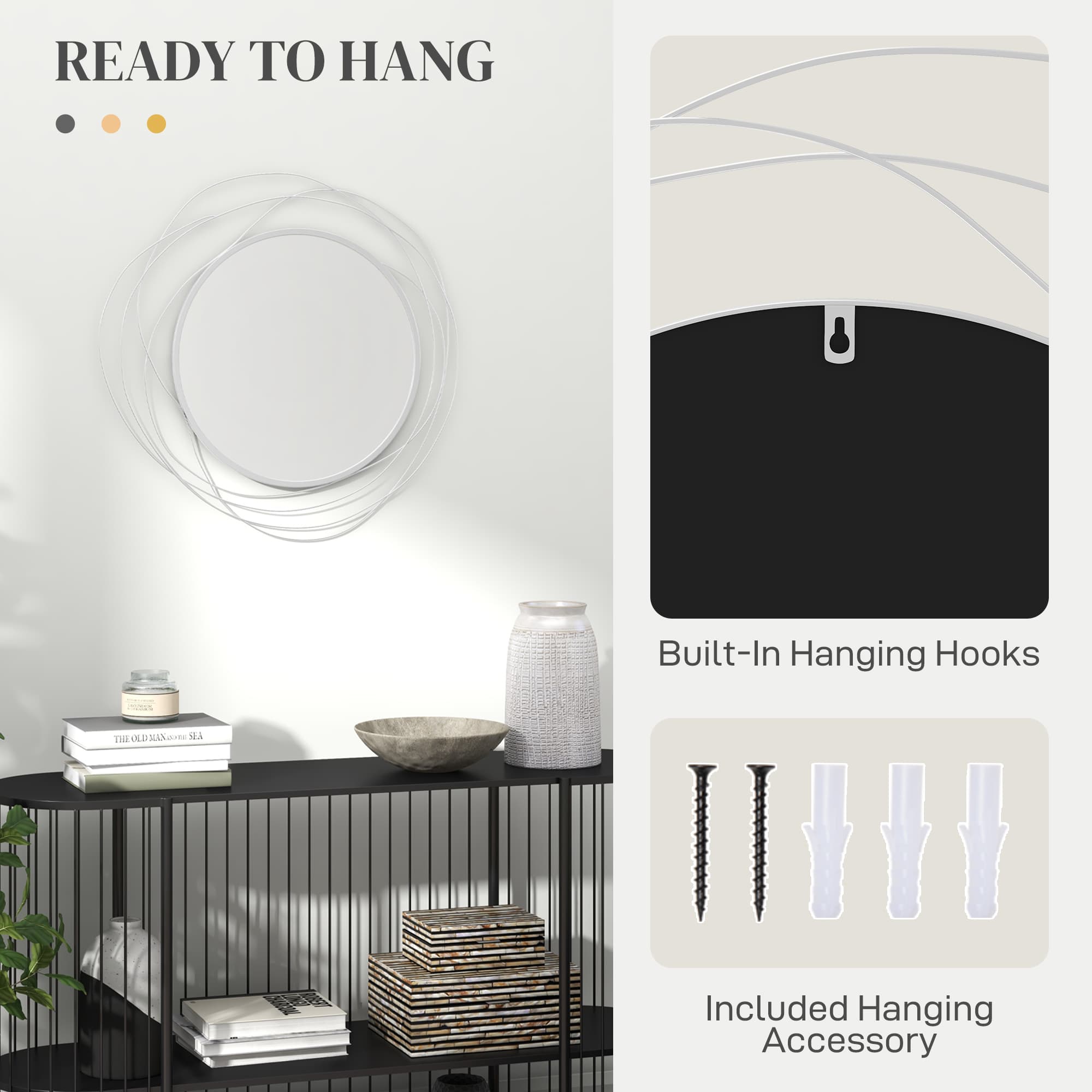 Round Wall Mirror with Abstract Metal Wire Surround - image 4