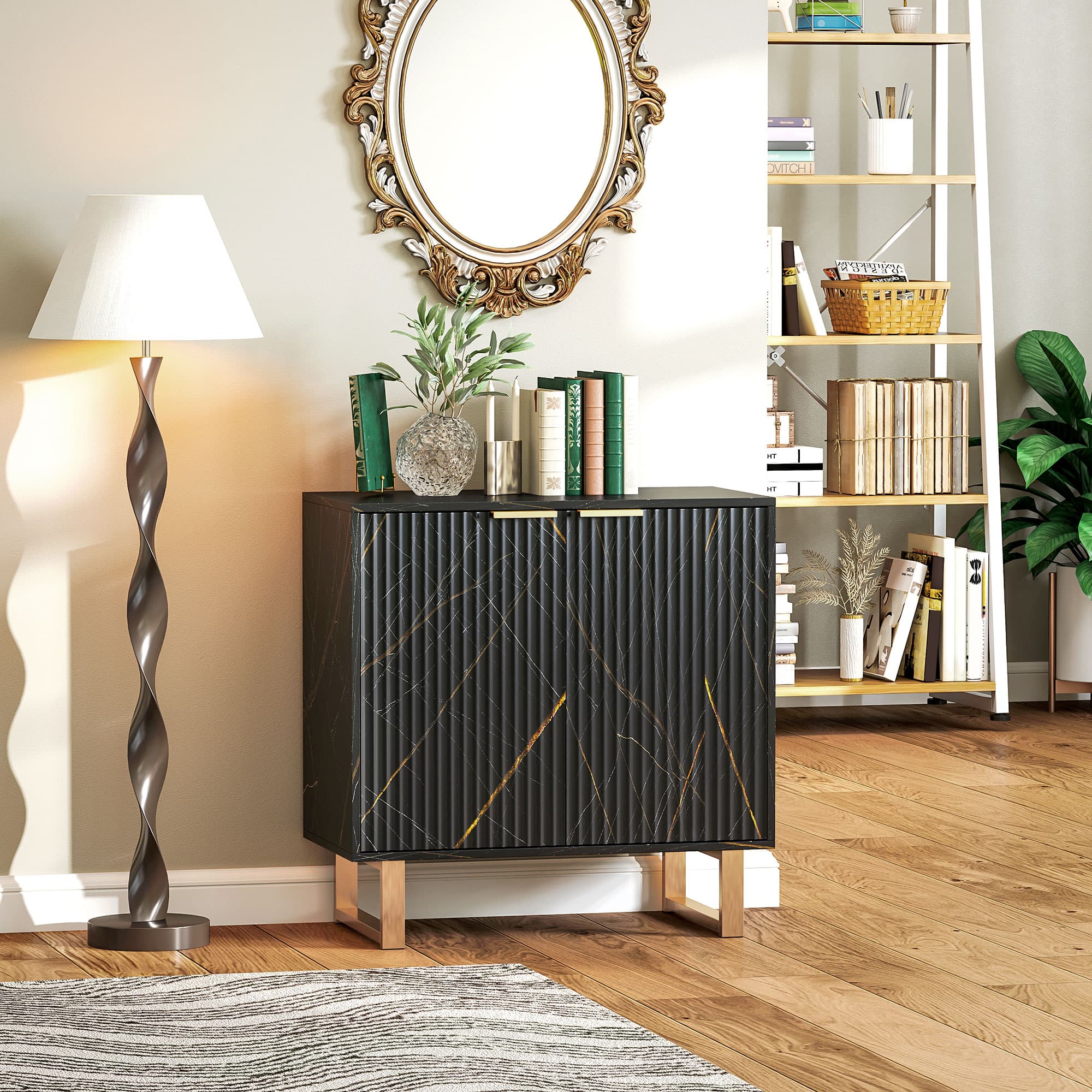 A two-door storage sideboard with a bold marble-effect finish - image 3
