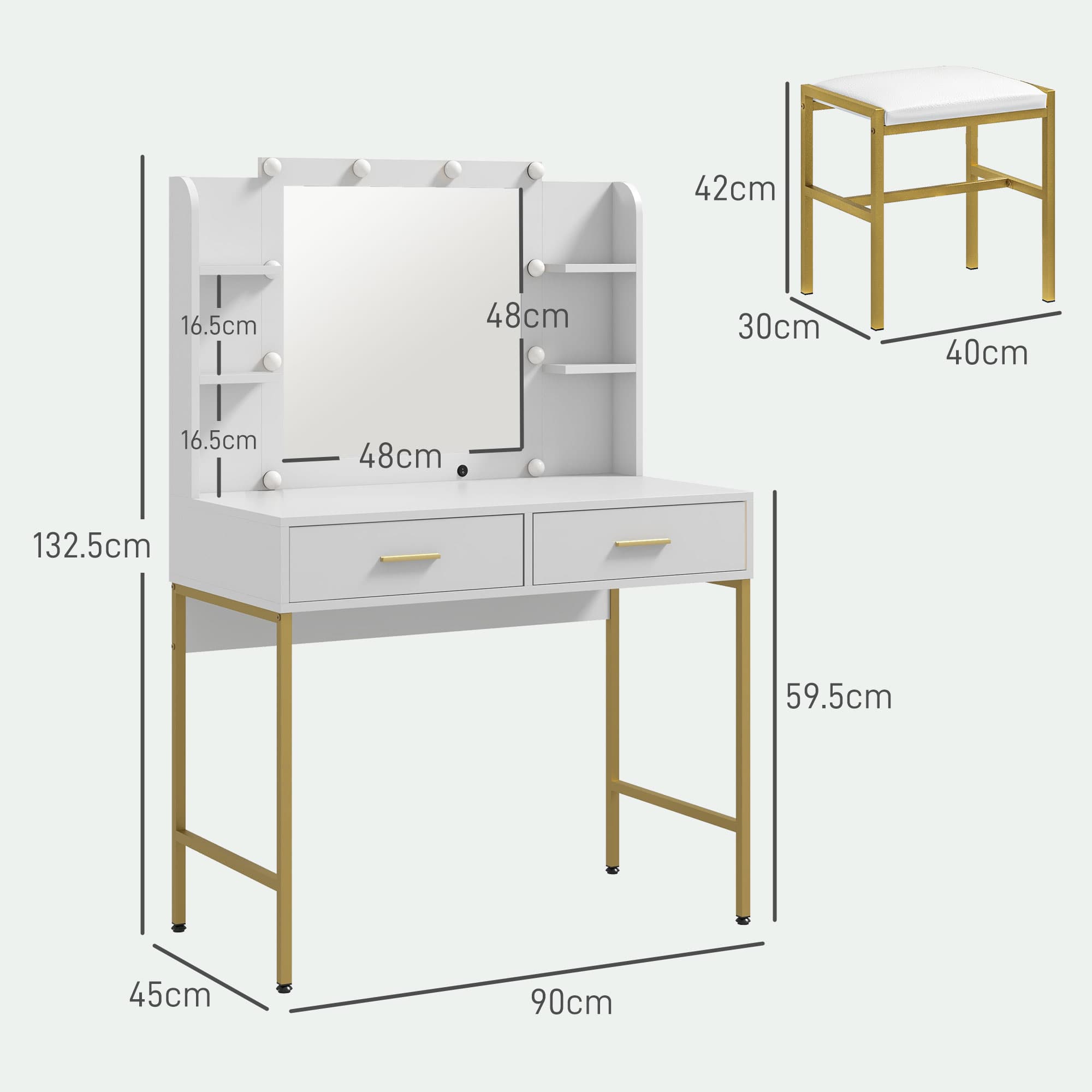 White Vanity Dressing Table with LED Mirror, Drawers and Stool - image 5