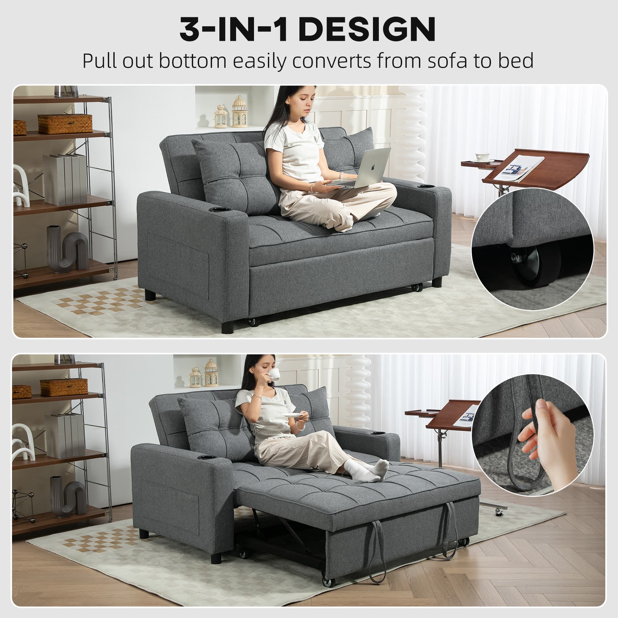 Effortless Charcoal Grey Two-Seater Pull-Out Sofa Bed - image 5