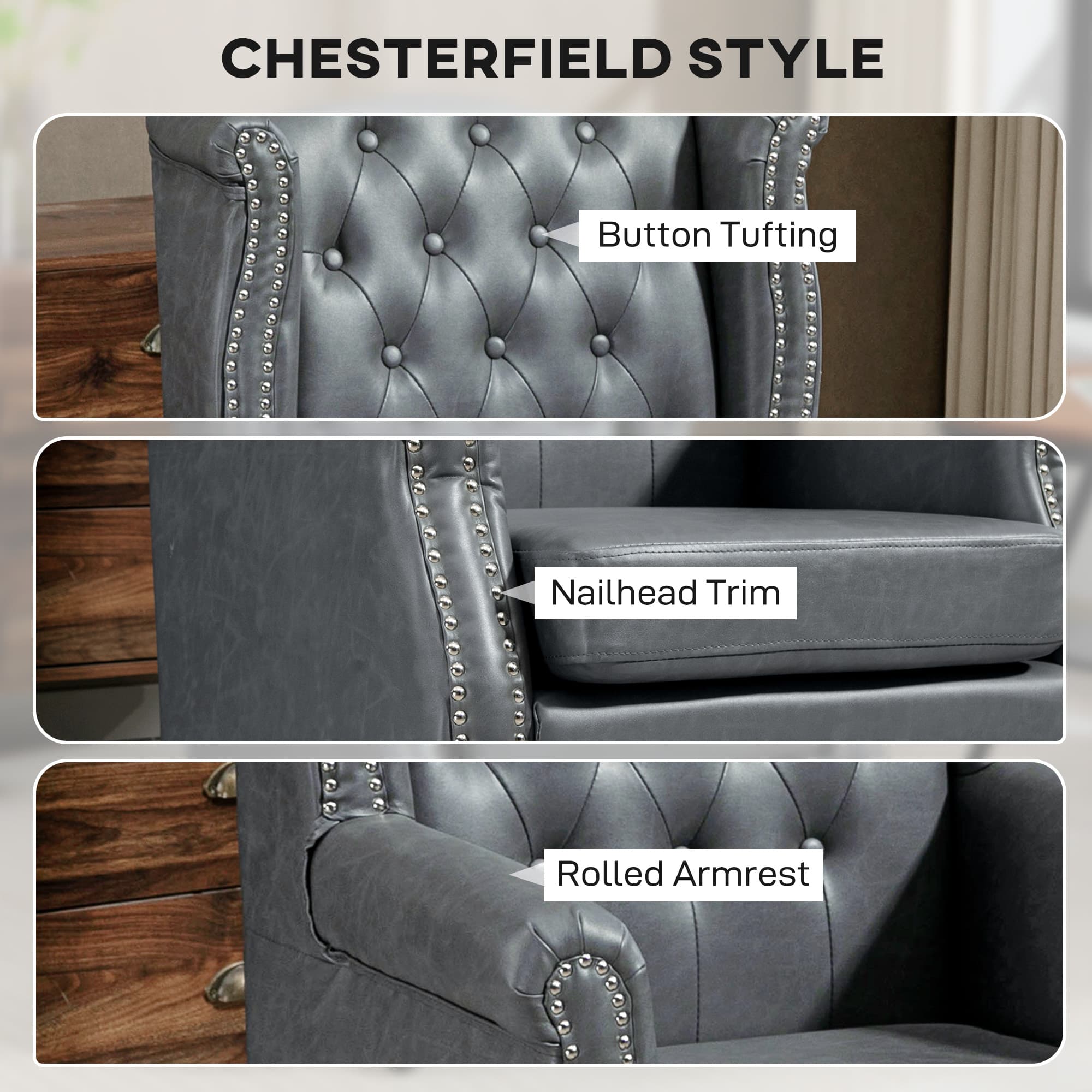 Transform Your Living Space with this Grey Chesterfield Armchair - image 5