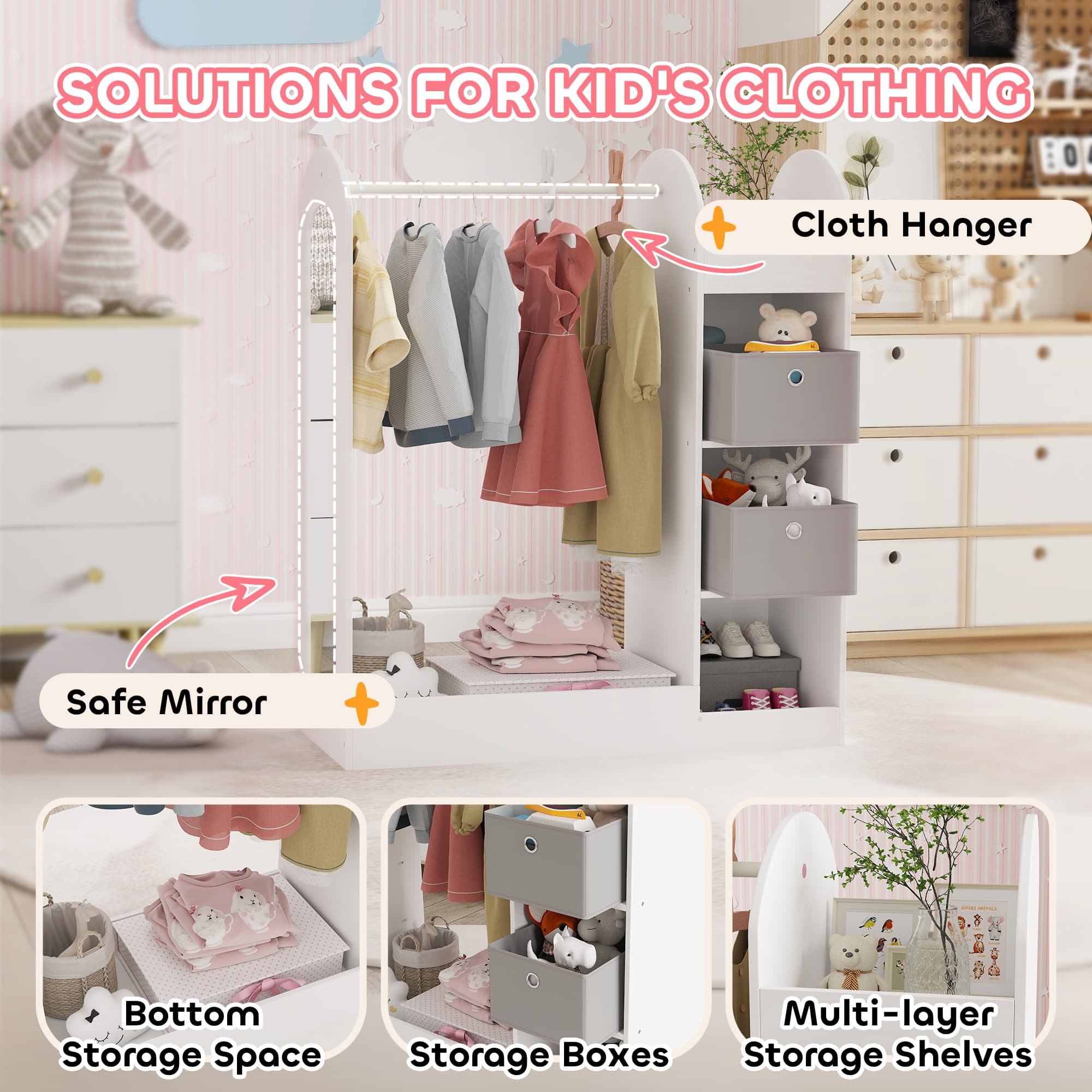 Children's Clothes Rail with Mirror and Storage - image 2