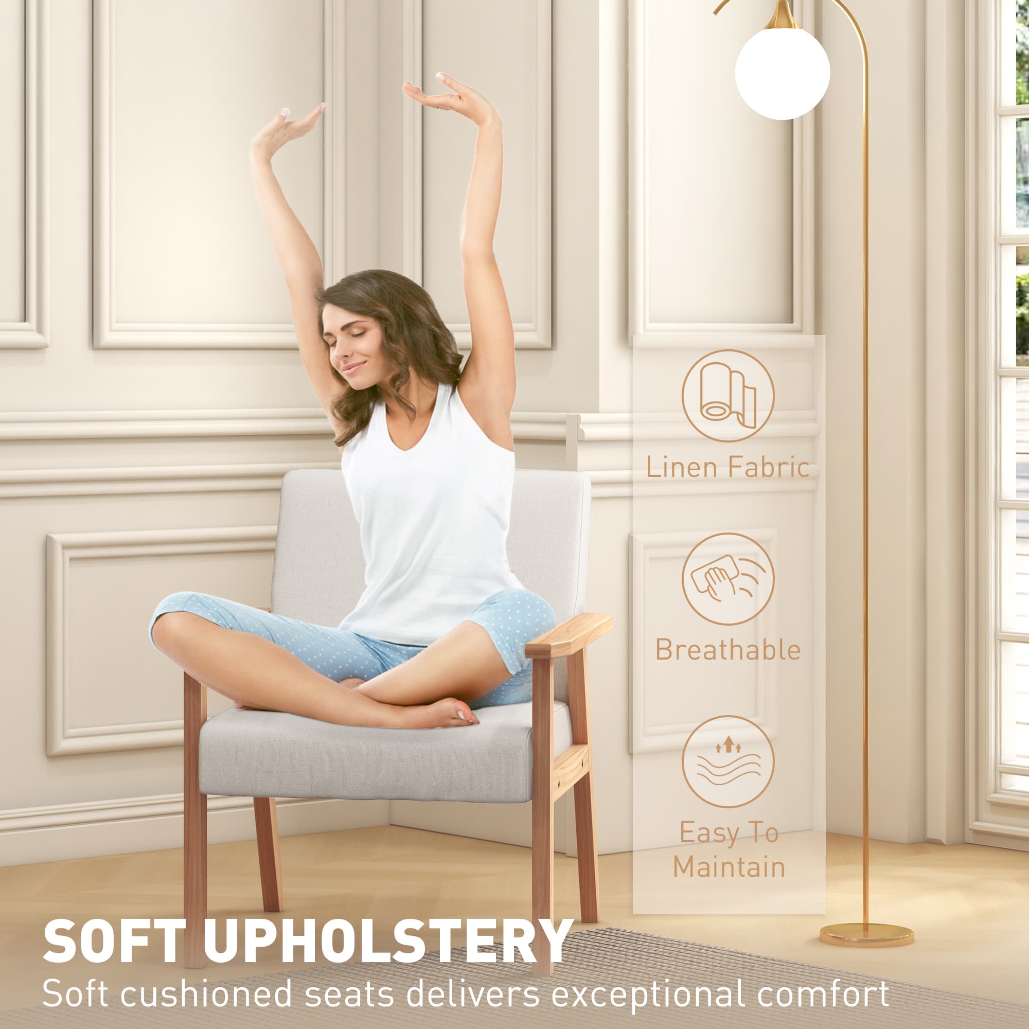 Transform Your Space with this Cream Linen Accent Chair - image 2