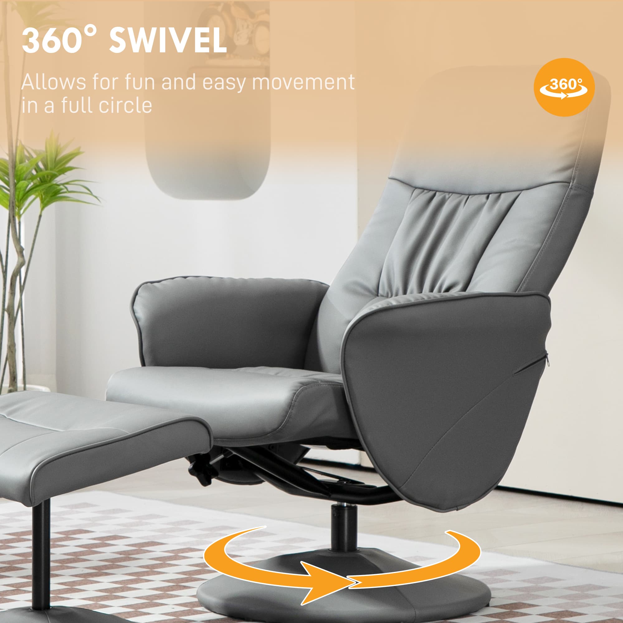 Swivel Recliner and Footstool in Light Grey Faux Leather - image 2