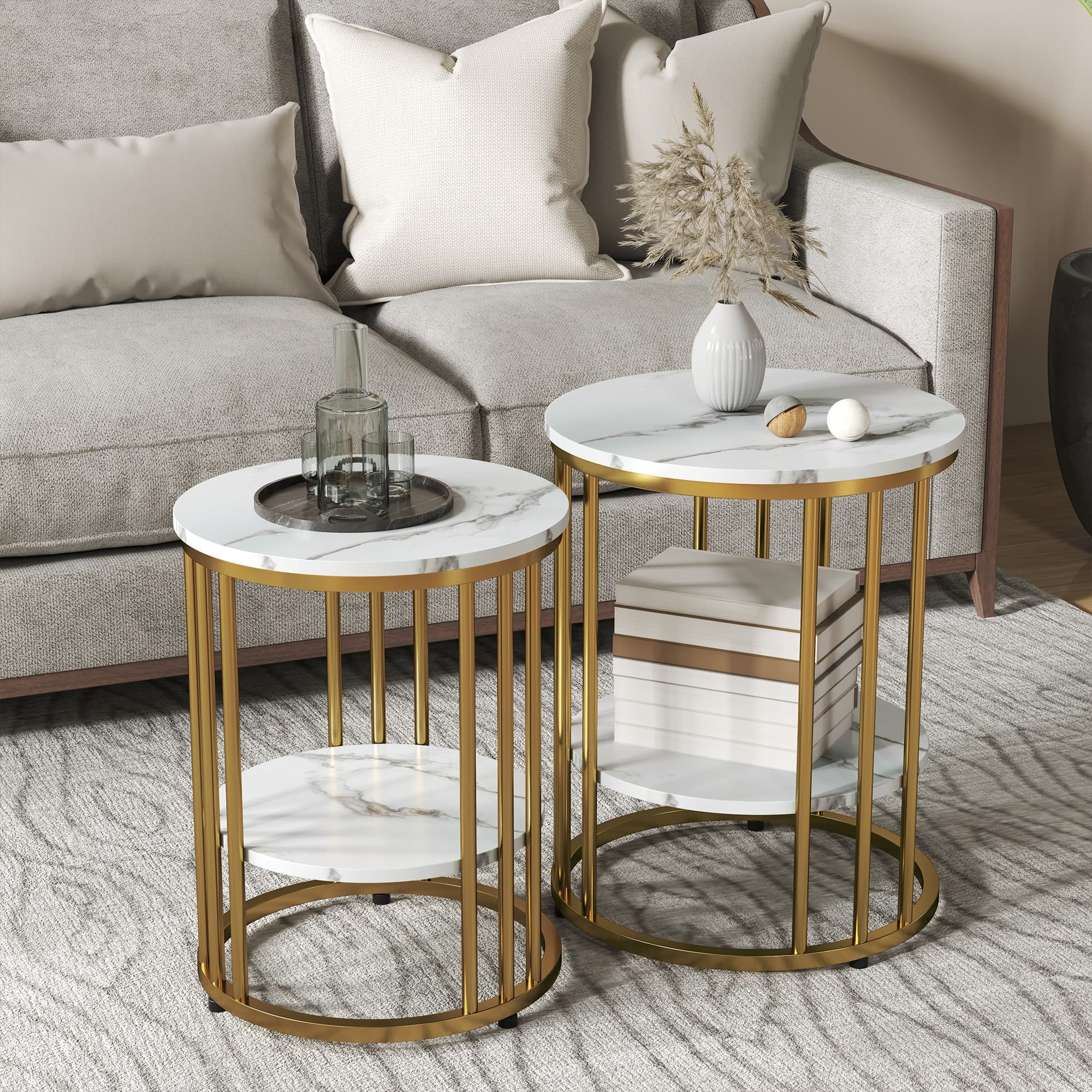 Two marble-topped tables with gold cage frames, sold together - image 4