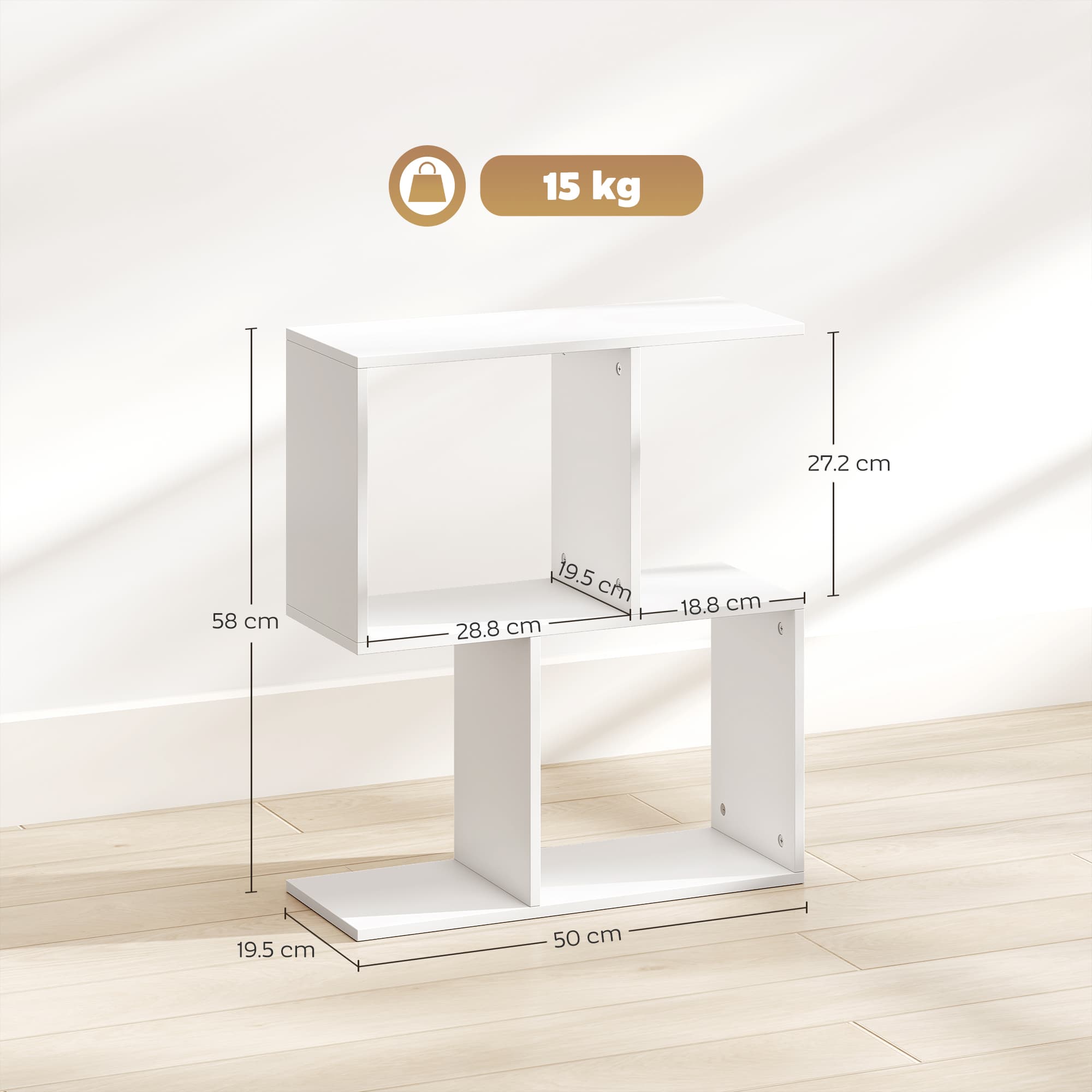 White S-Shaped Side Table with 3 Open Tiers, 50cm Wide - image 10