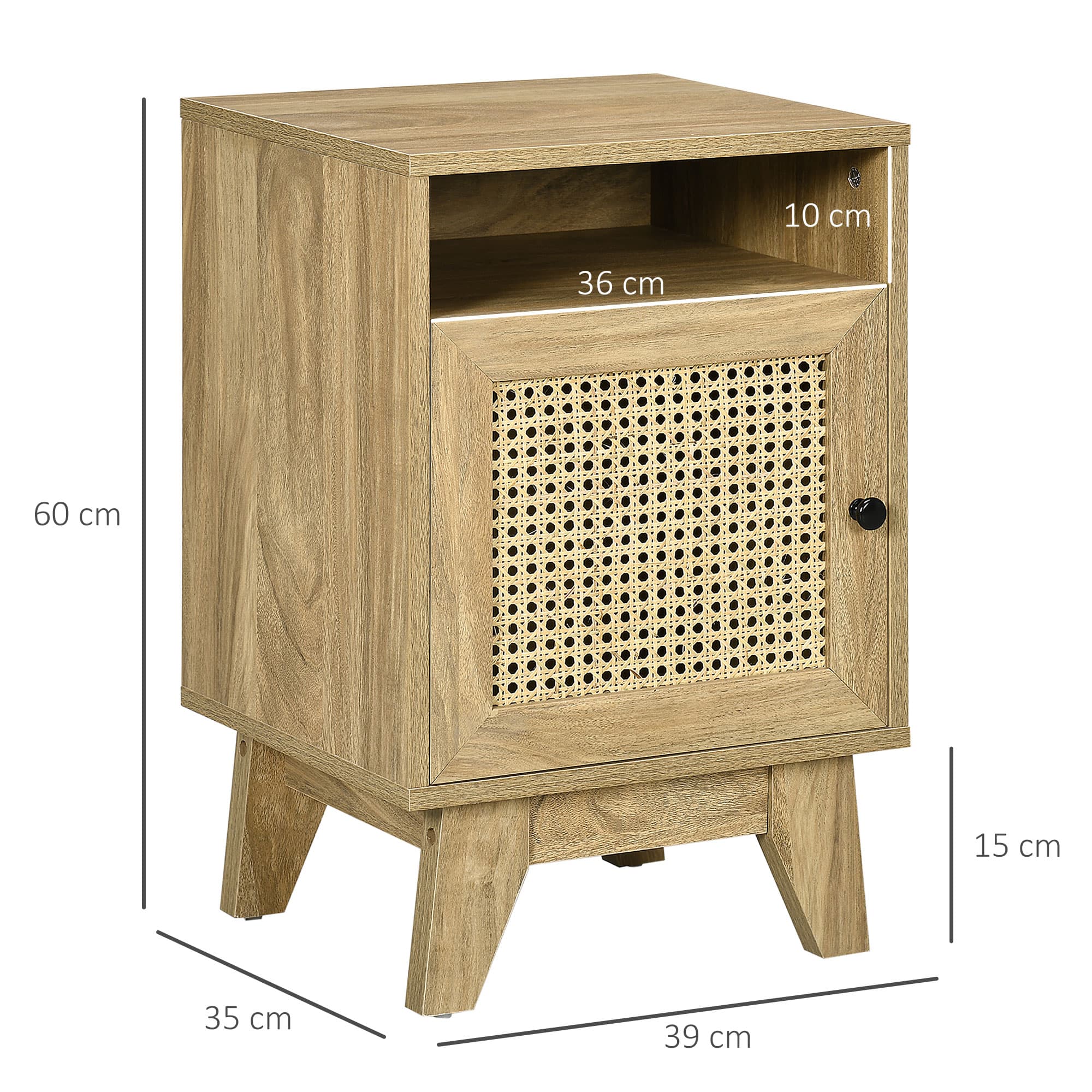 Pair of Rattan-Panel Bedside Tables with Open Shelf - image 4