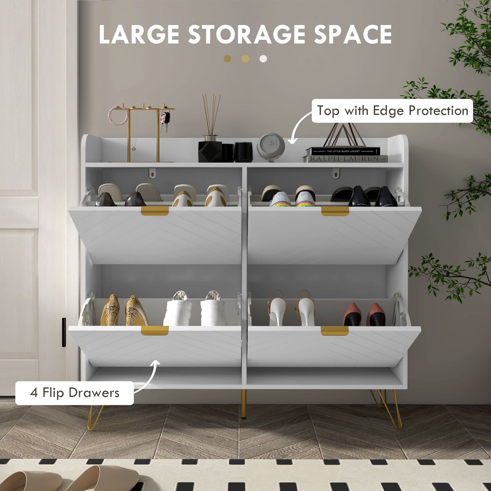 Slim White & Gold Shoe Cabinet for Clutter-Free Hallways - image 3