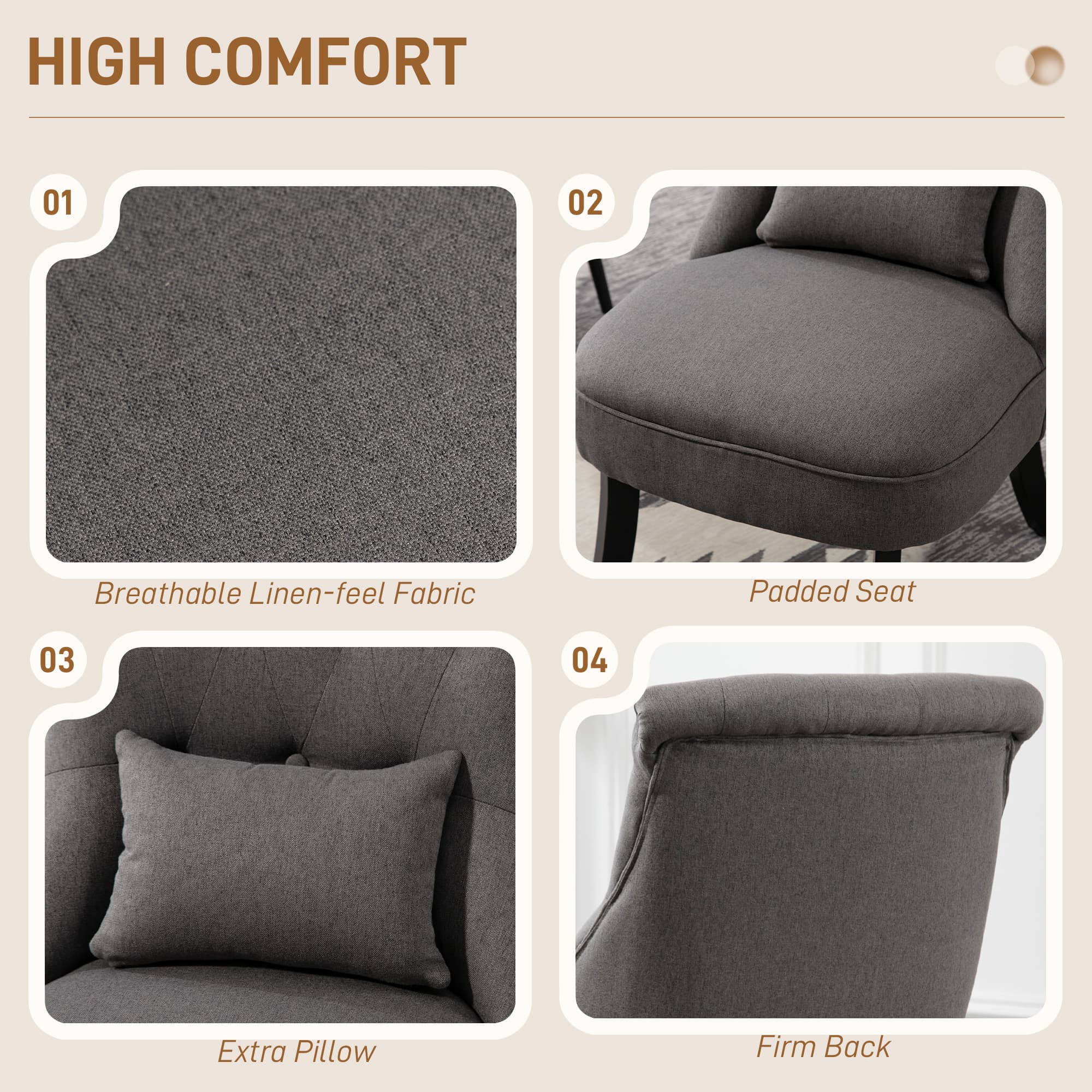 Charcoal Grey Tub Chair with Button Tufting & Lumbar Pillow - image 3