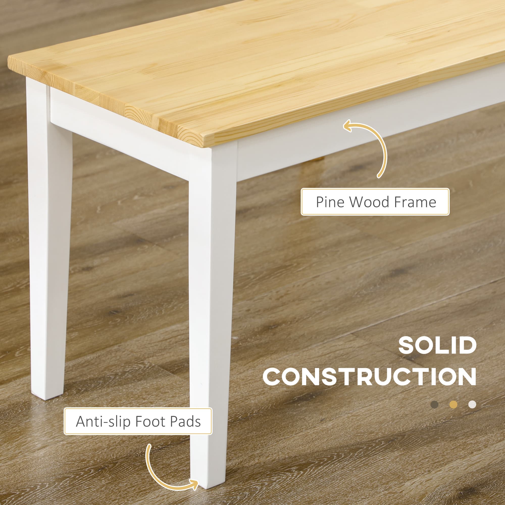Pine Dining Table and Bench Set in Natural and White - image 4