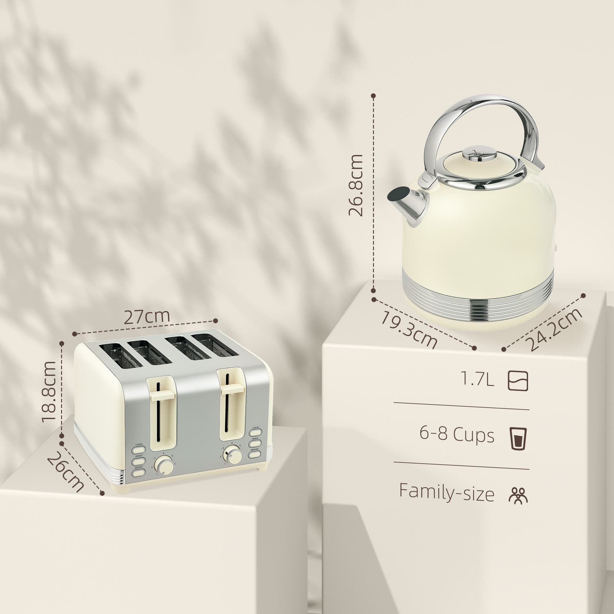 Cream Retro Kettle and 4-Slice Toaster Set with Chrome Finish - image 4