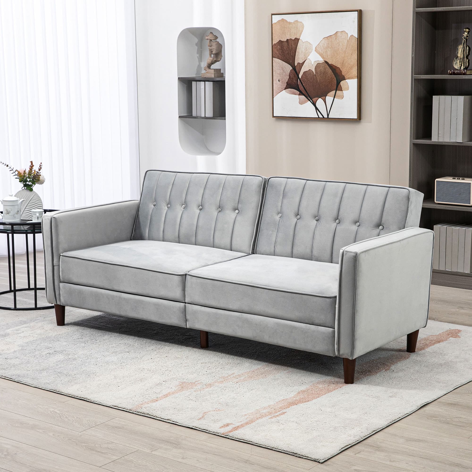 Transform Your Space with this Light Grey Velvet Sofa Bed - image 3