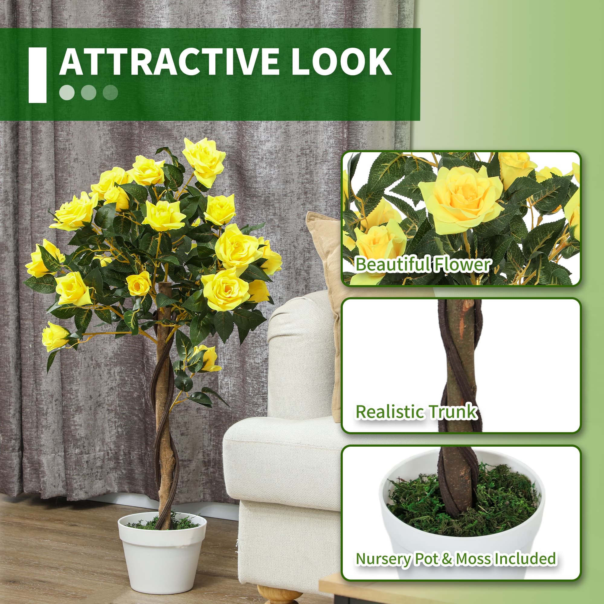 Transform Your Space with 90cm Artificial Yellow Rose Plants - image 3