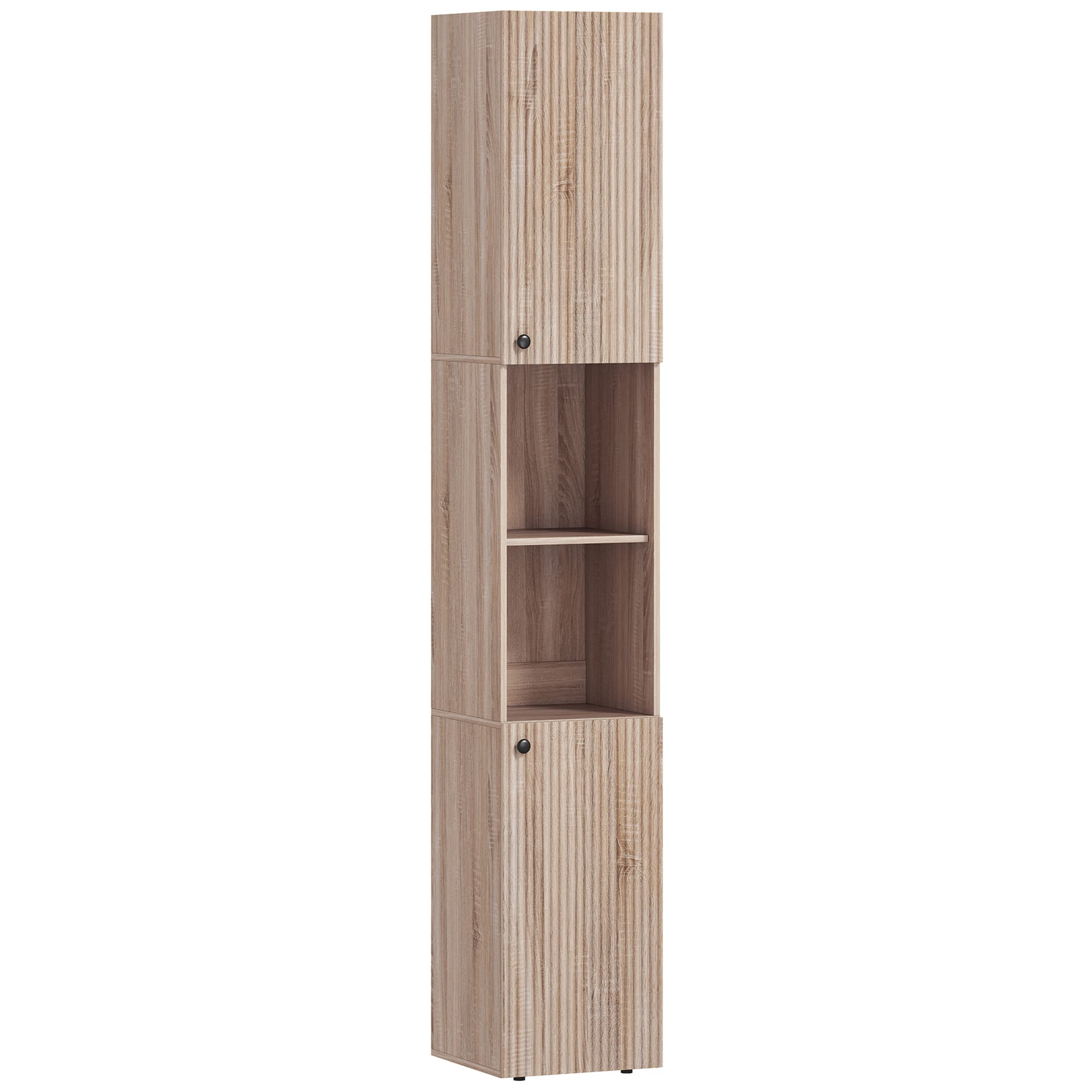 Slim Tall Bathroom Cabinet with Cupboards and Open Shelves - image 10