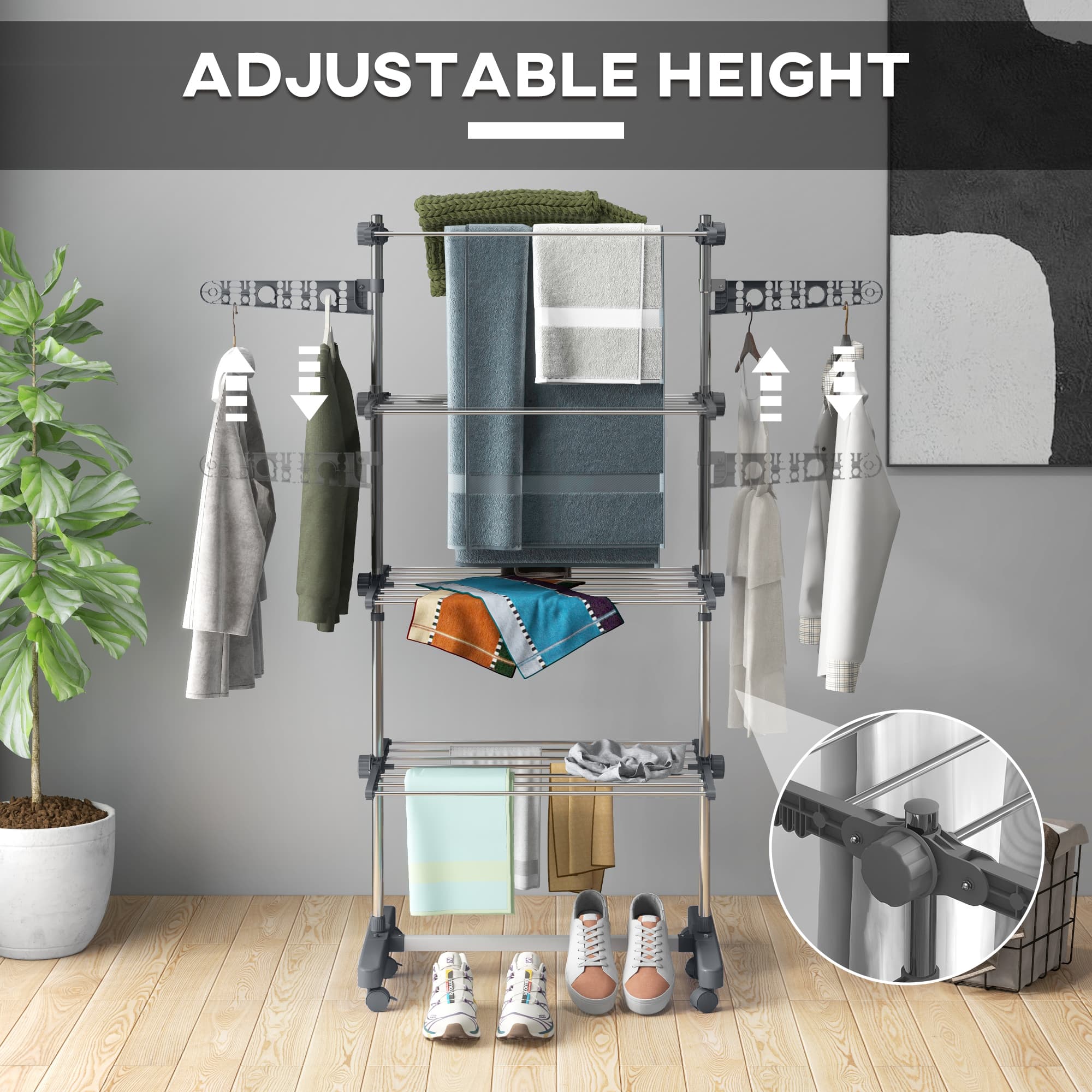 A Freestanding Clothes Airer with Four Shelves and Folding Arms - image 5