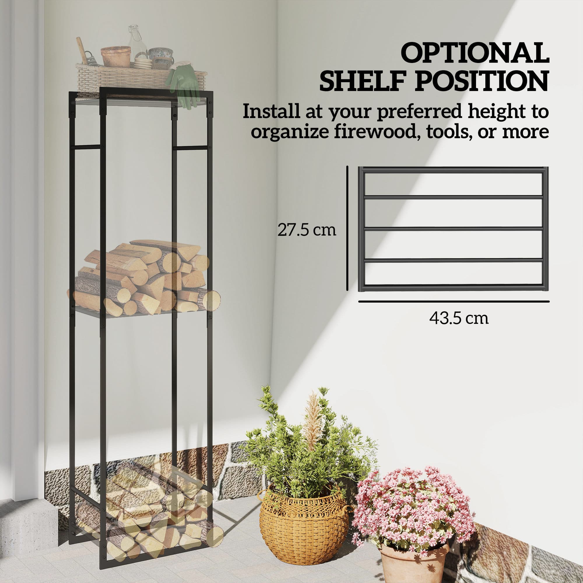 Tall black log holder for tidy fireside storage - image 7