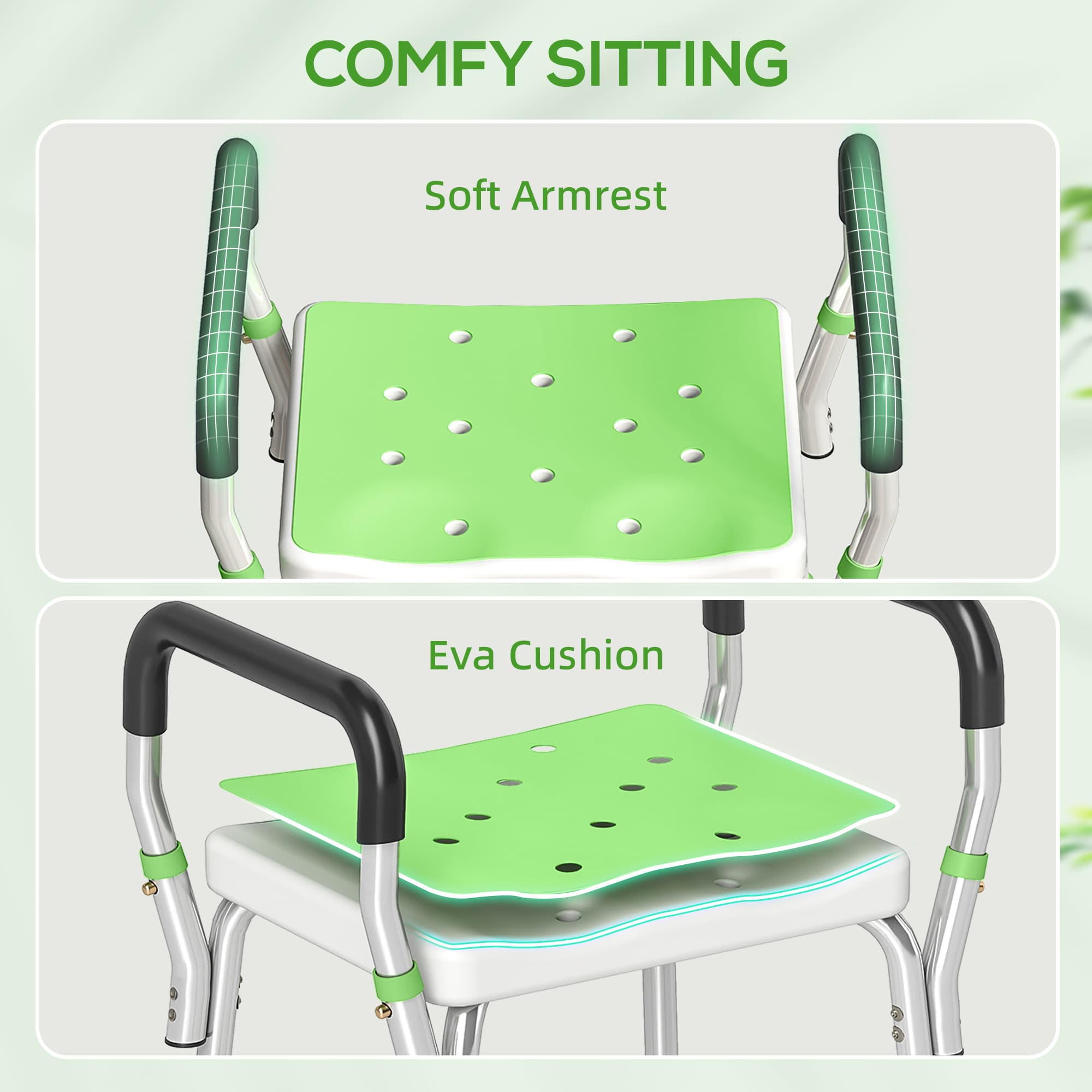 Height-adjustable shower seat with armrests and non-slip feet - image 8