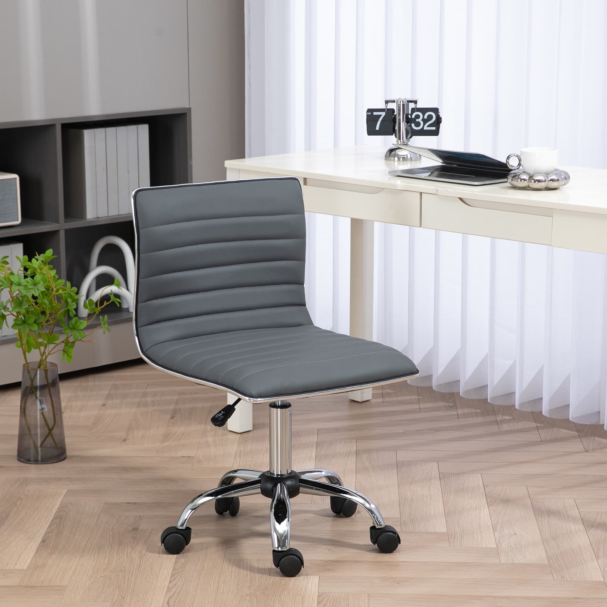 Armless Faux Leather Swivel Office Chair, Dark Grey - image 5