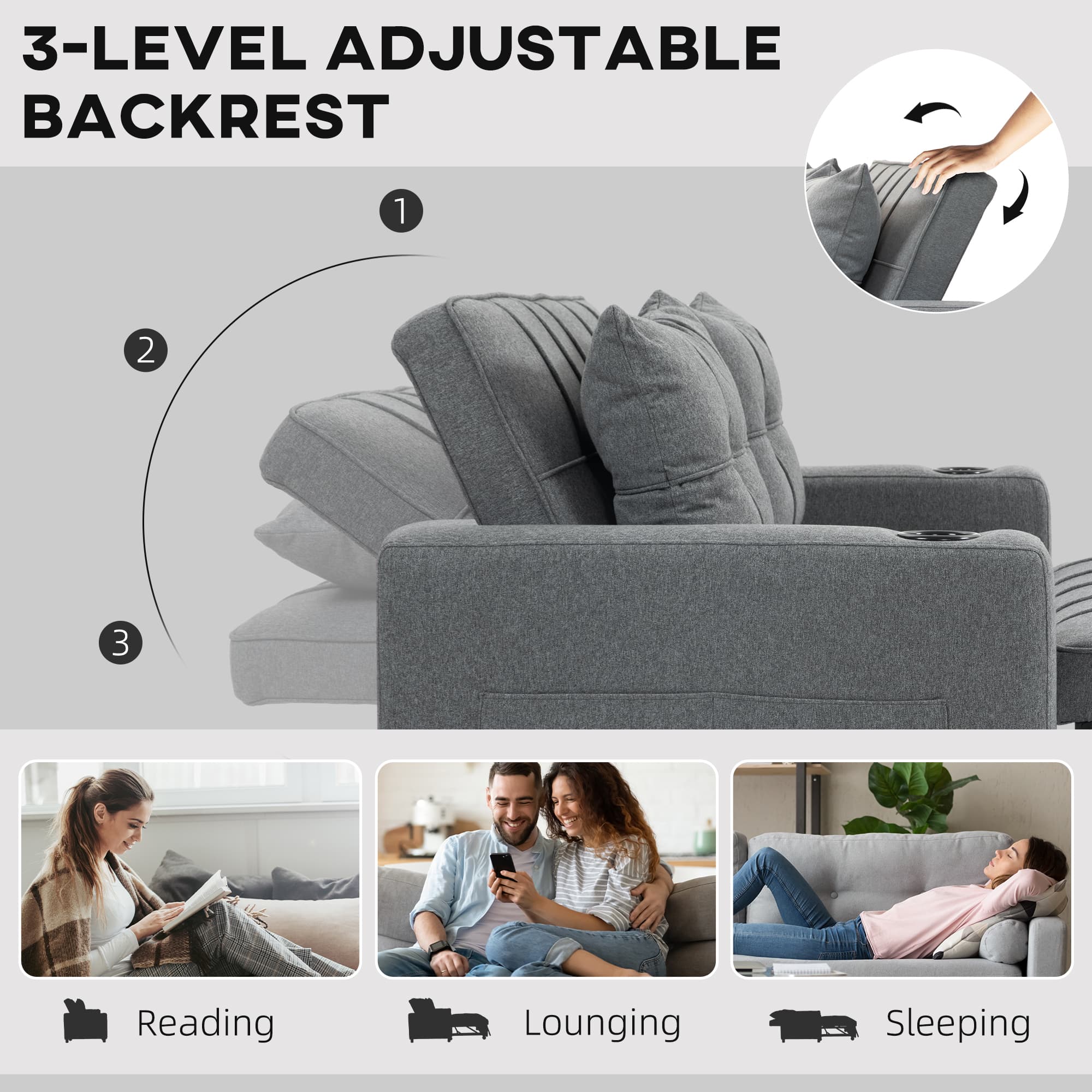 Effortless Charcoal Grey Two-Seater Pull-Out Sofa Bed - image 3