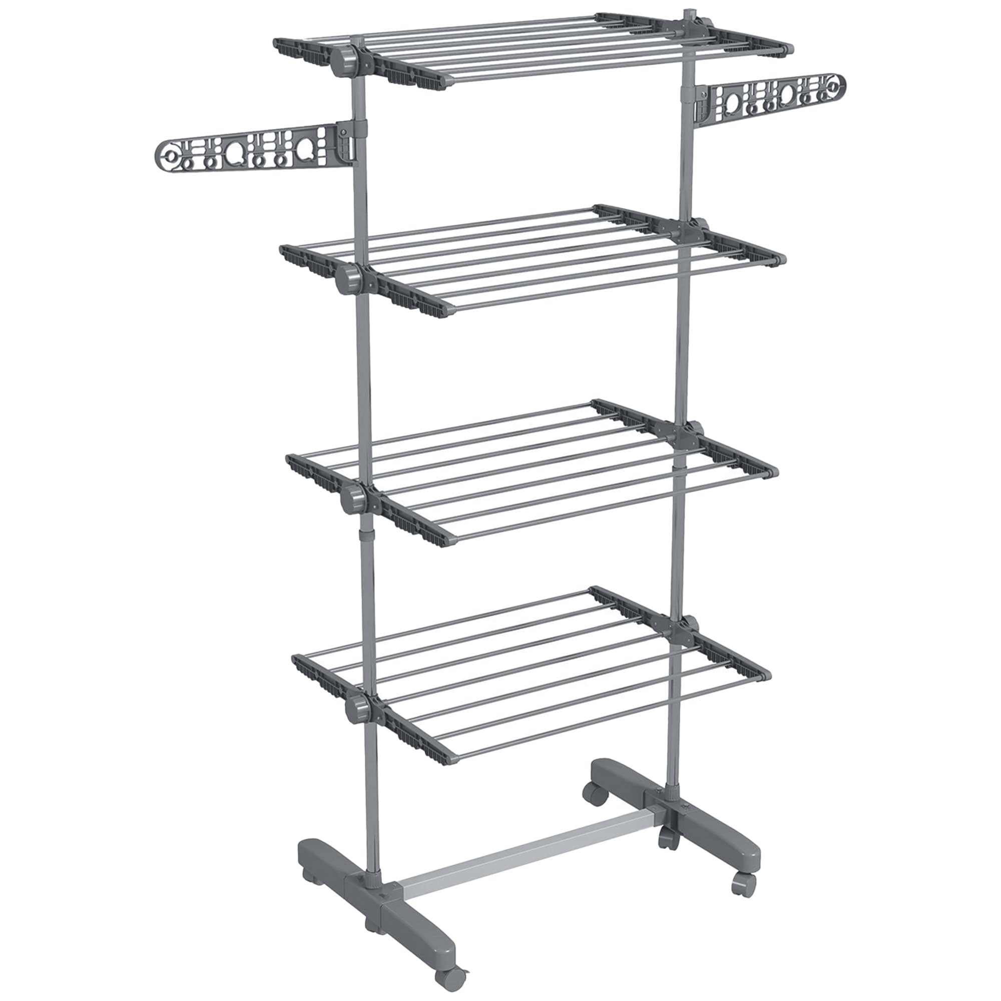 A Freestanding Clothes Airer with Four Shelves and Folding Arms