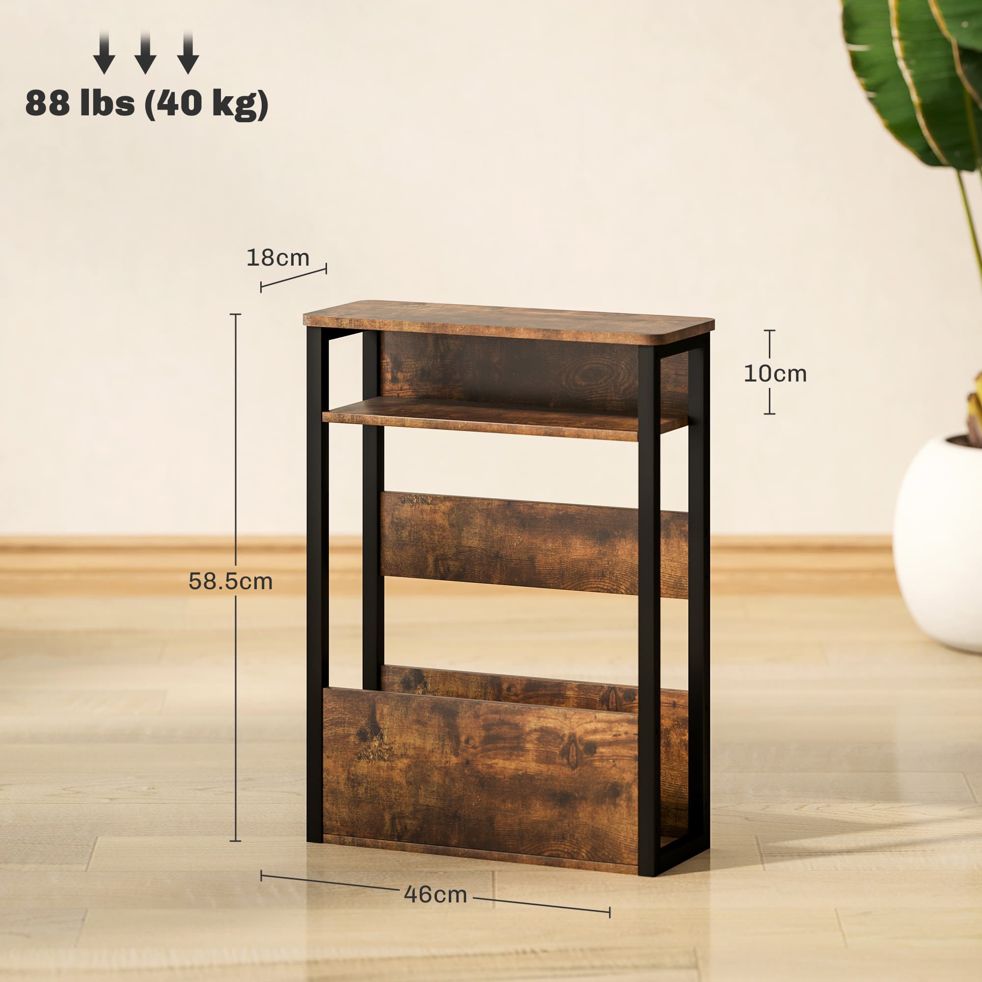 Industrial Side Table with Three Tiers and Magazine Rack - image 3